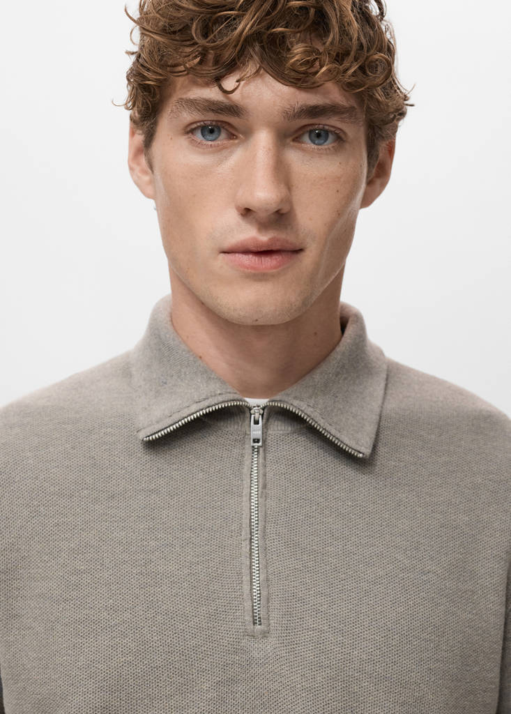 Microstructure polo shirt with zip neck — Mink Grey