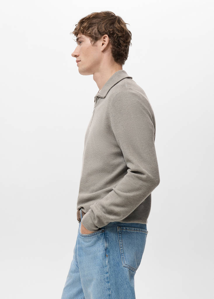 Microstructure polo shirt with zip neck — Mink Grey