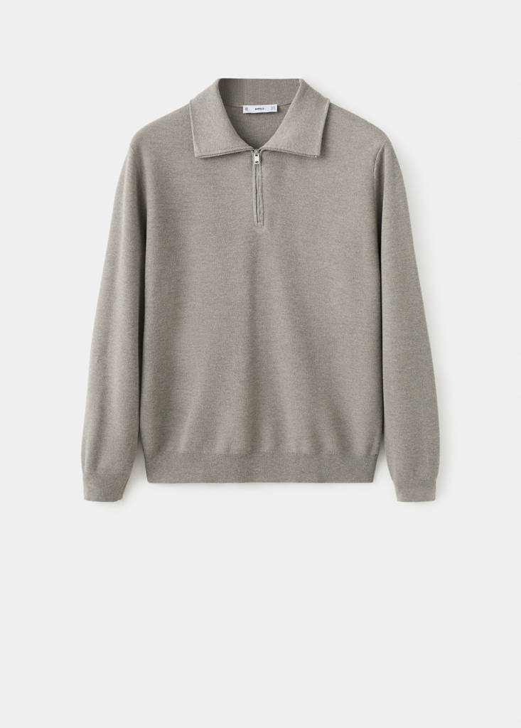 Microstructure polo shirt with zip neck — Mink Grey
