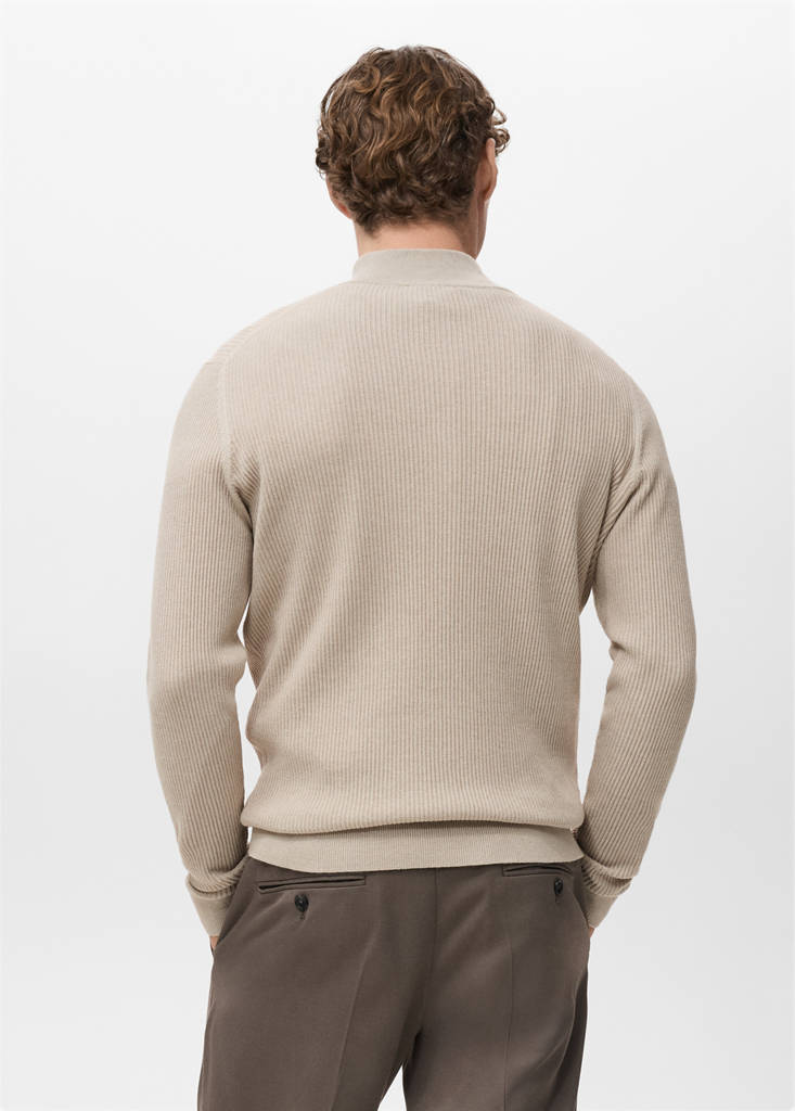 Ribbed sweater with zip neck — Beige