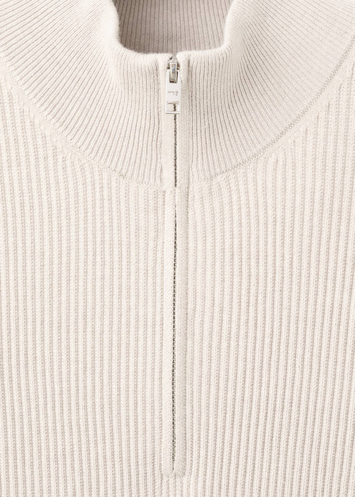Ribbed sweater with zip neck — Beige