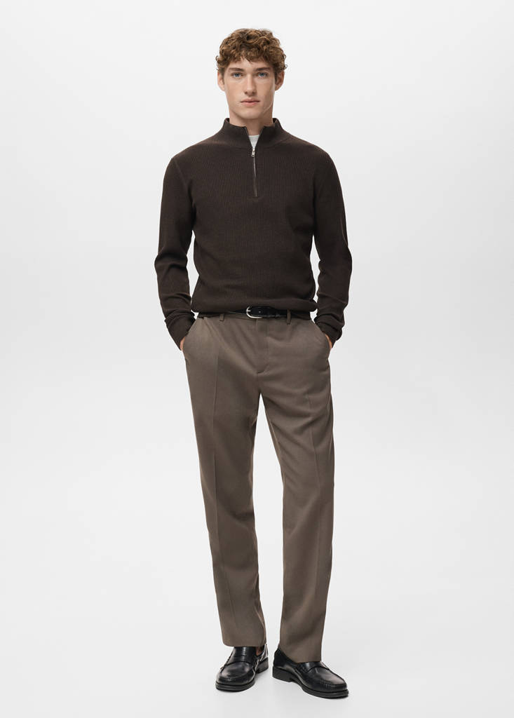 Ribbed sweater with zip neck — Chocolate