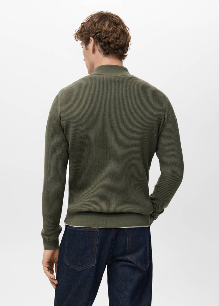 Ribbed sweater with zip neck — Olive Green