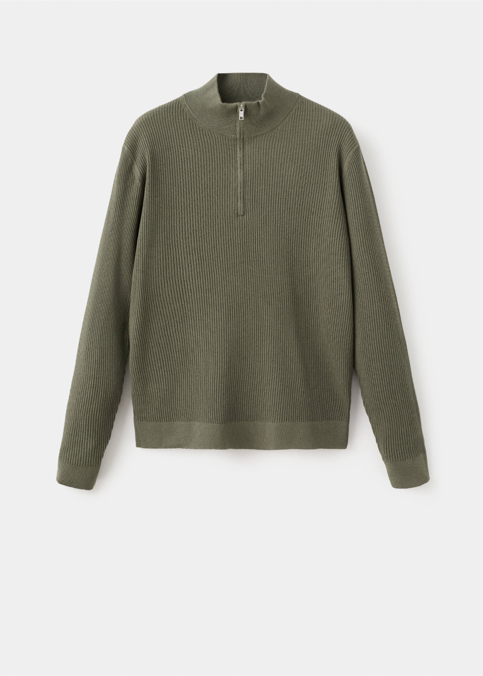 Ribbed sweater with zip neck - Article without model, Olive Green. Ref: 27041283-00.