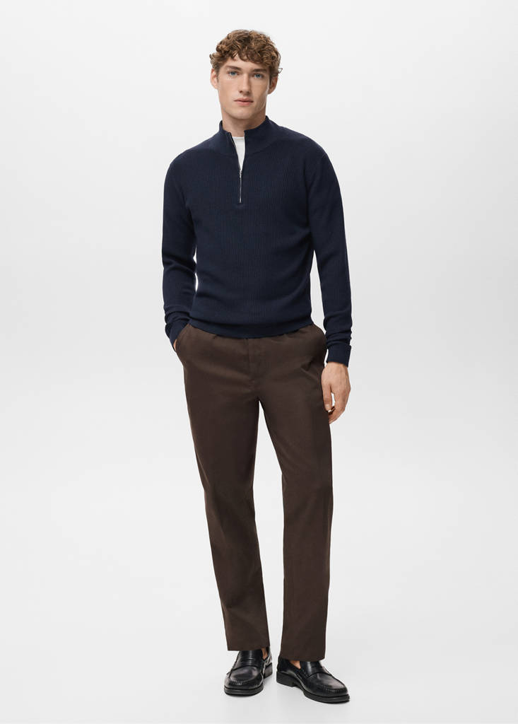 Ribbed sweater with zip neck — Navy