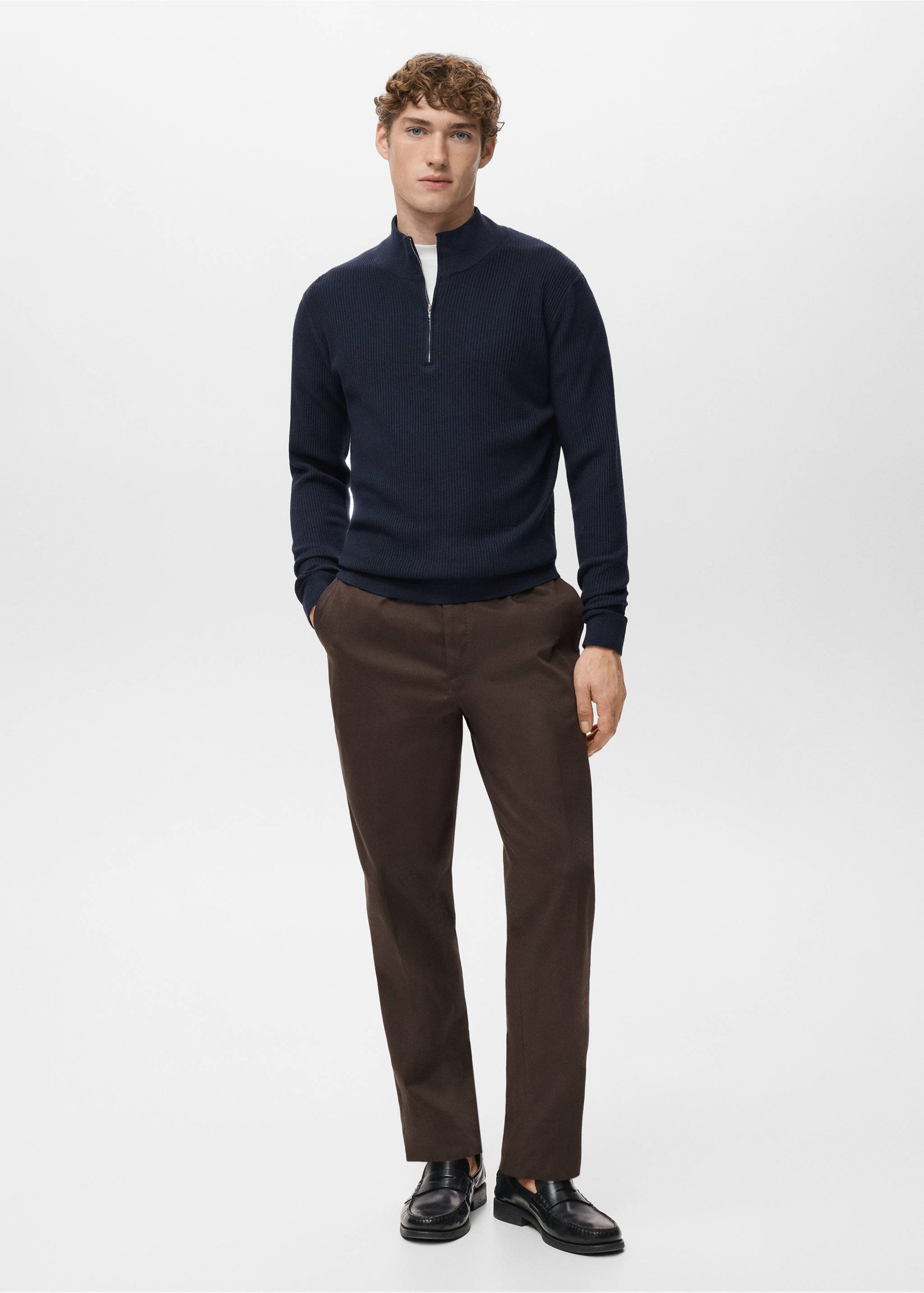 Ribbed sweater with zip neck - General plane, Navy. Ref: 27041283-00.