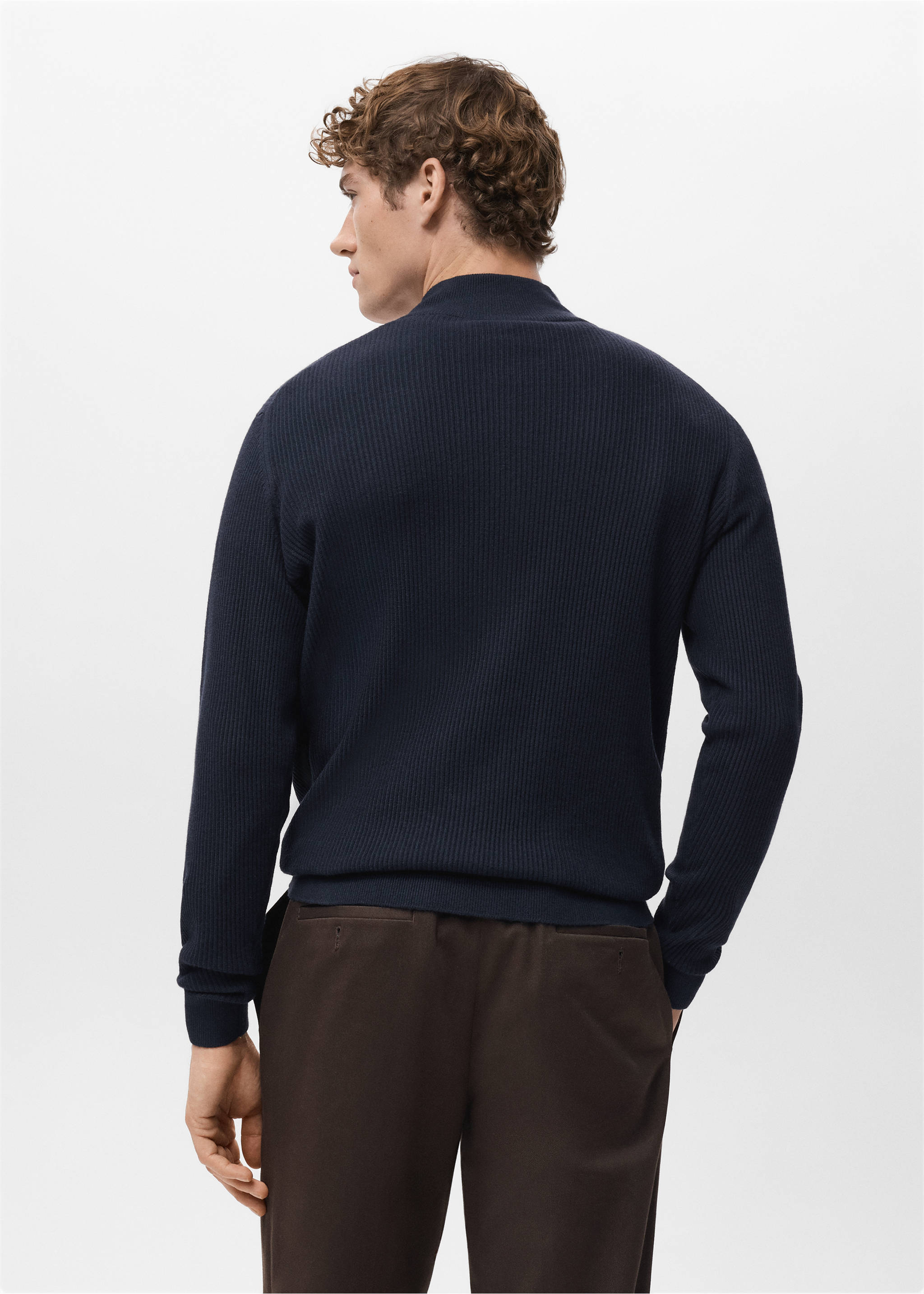 Ribbed sweater with zip neck - Reverse of the article, Navy. Ref: 27041283-00.