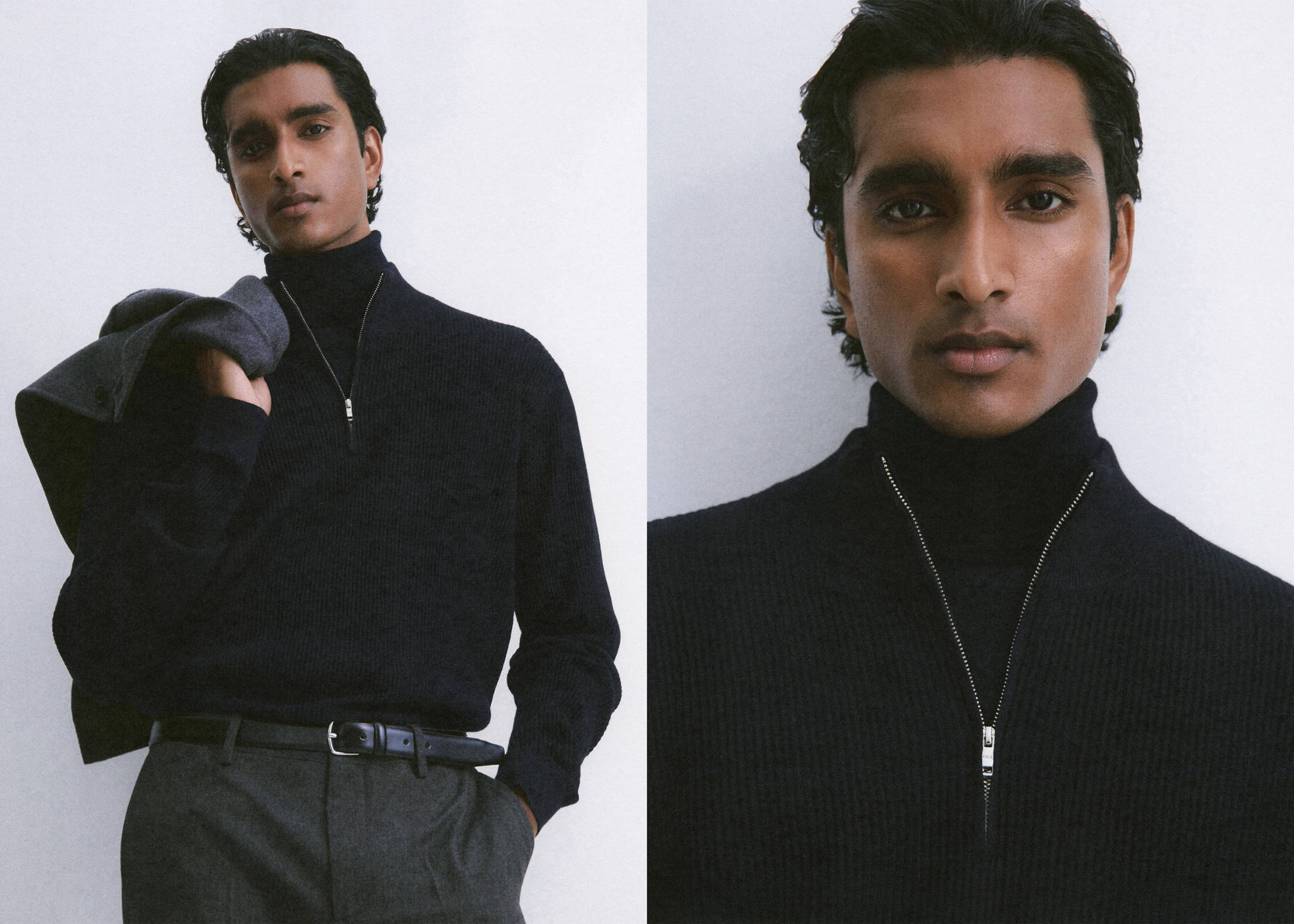 Ribbed sweater with zip neck - Panoramic plane