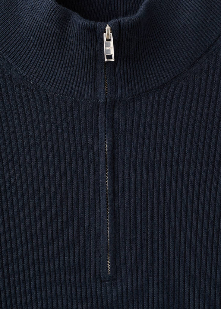 Ribbed sweater with zip neck — Navy