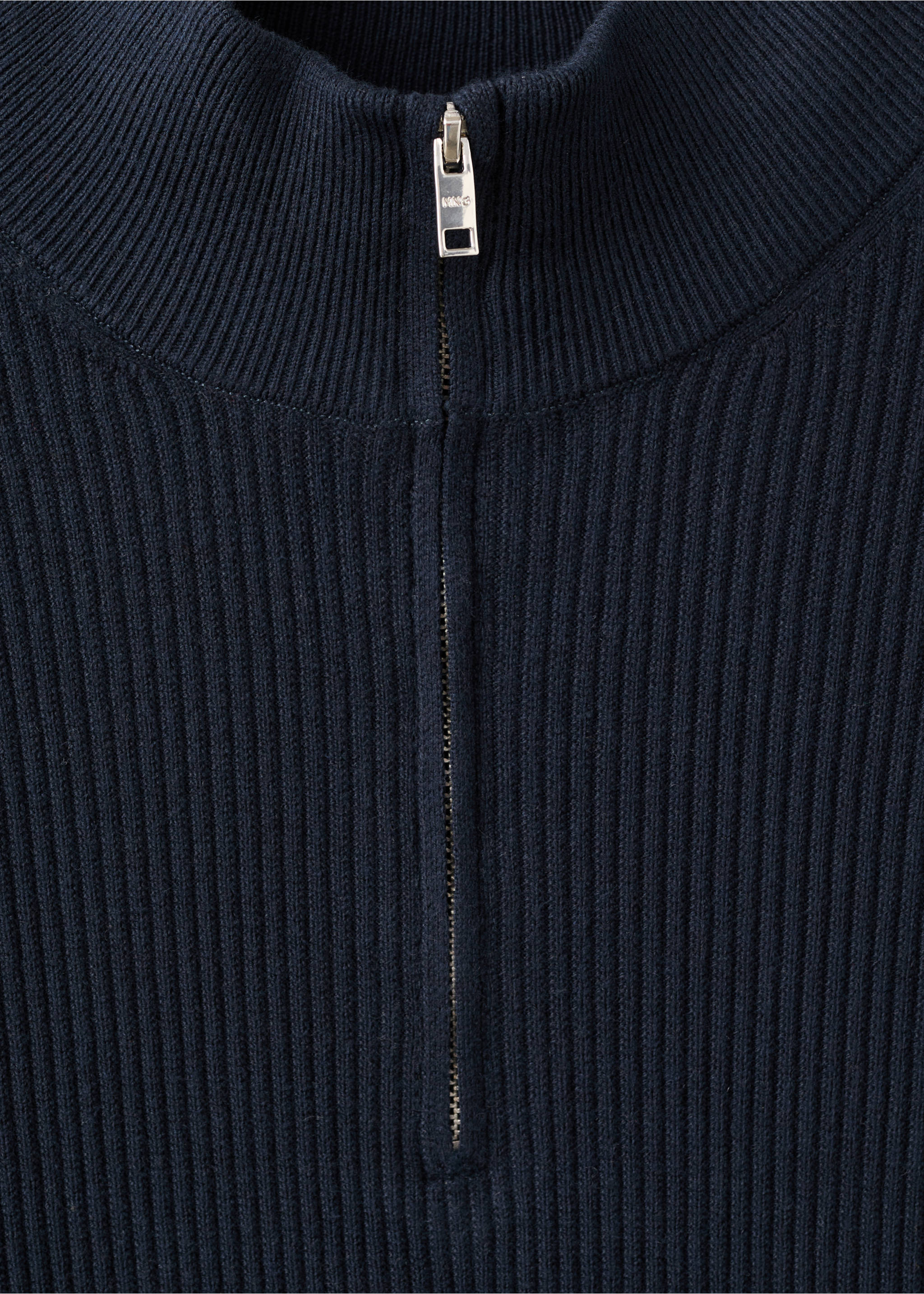 Ribbed sweater with zip neck - Details of the article 8, Navy. Ref: 27041283-00.