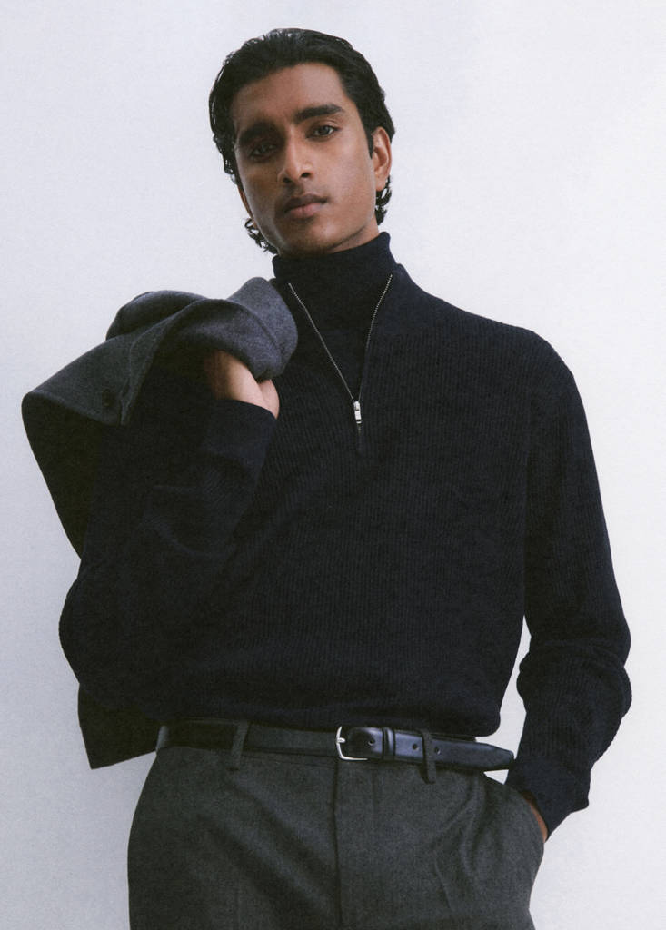 Ribbed sweater with zip neck — Navy