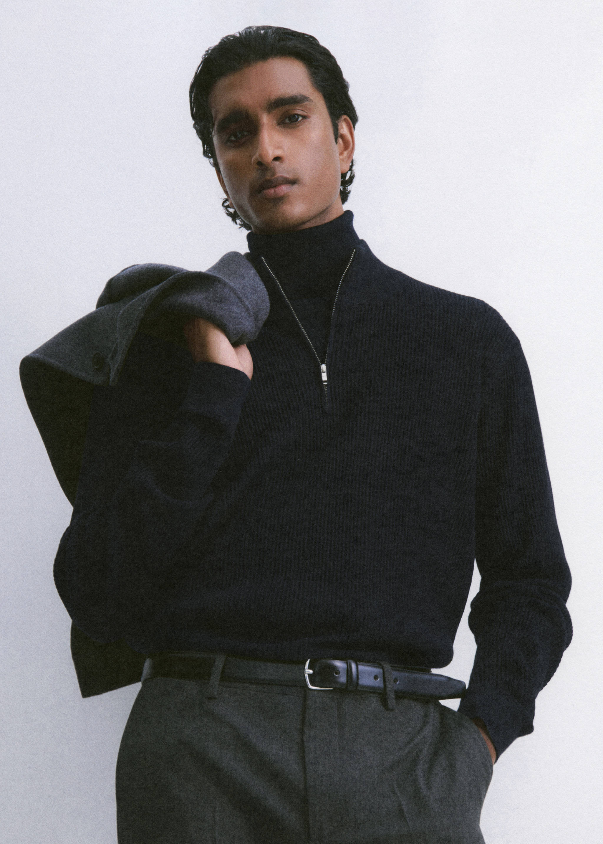 Pull-over maille côtelée col zippé - Détail de l'article 3