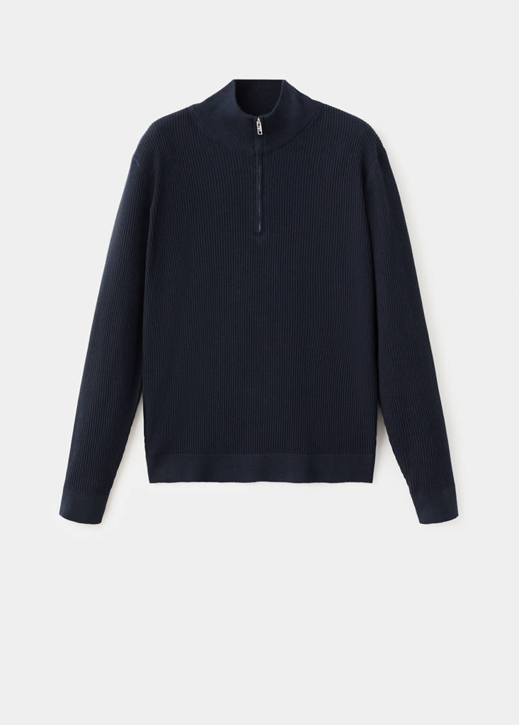 Ribbed sweater with zip neck — Navy