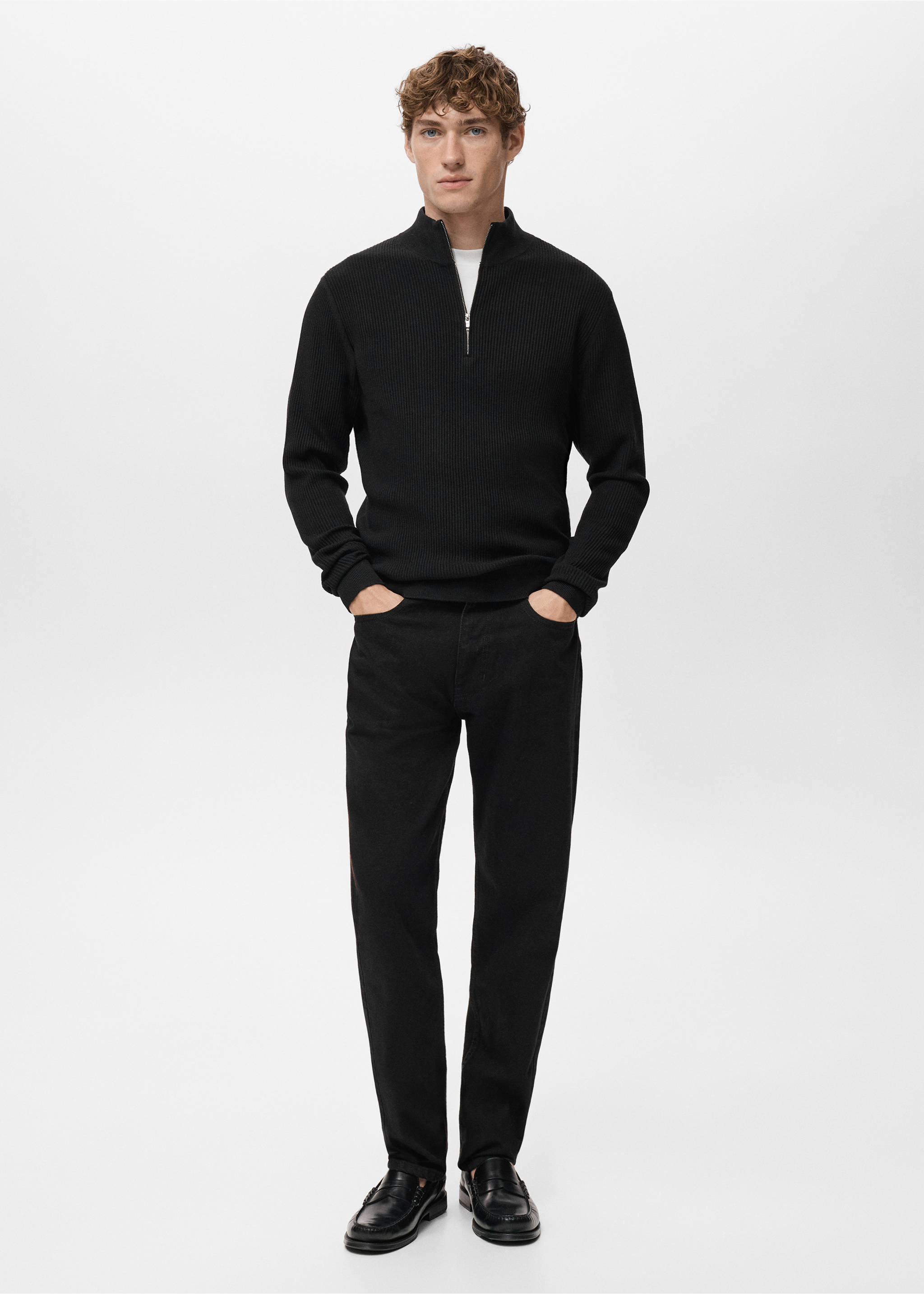 Ribbed sweater with zip neck - General plane, Black. Ref: 27041283-00.