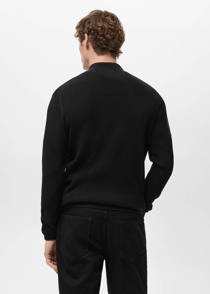 Ribbed sweater with zip neck — Black