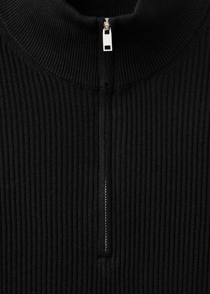 Ribbed sweater with zip neck — Black