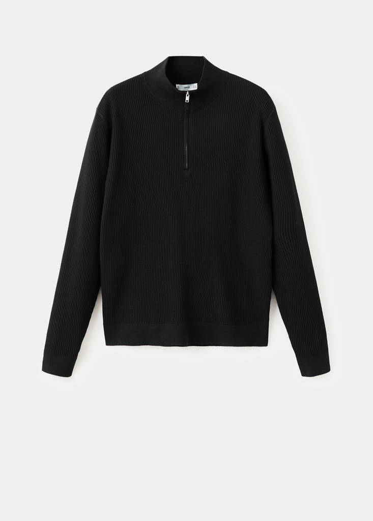 Ribbed sweater with zip neck — Black