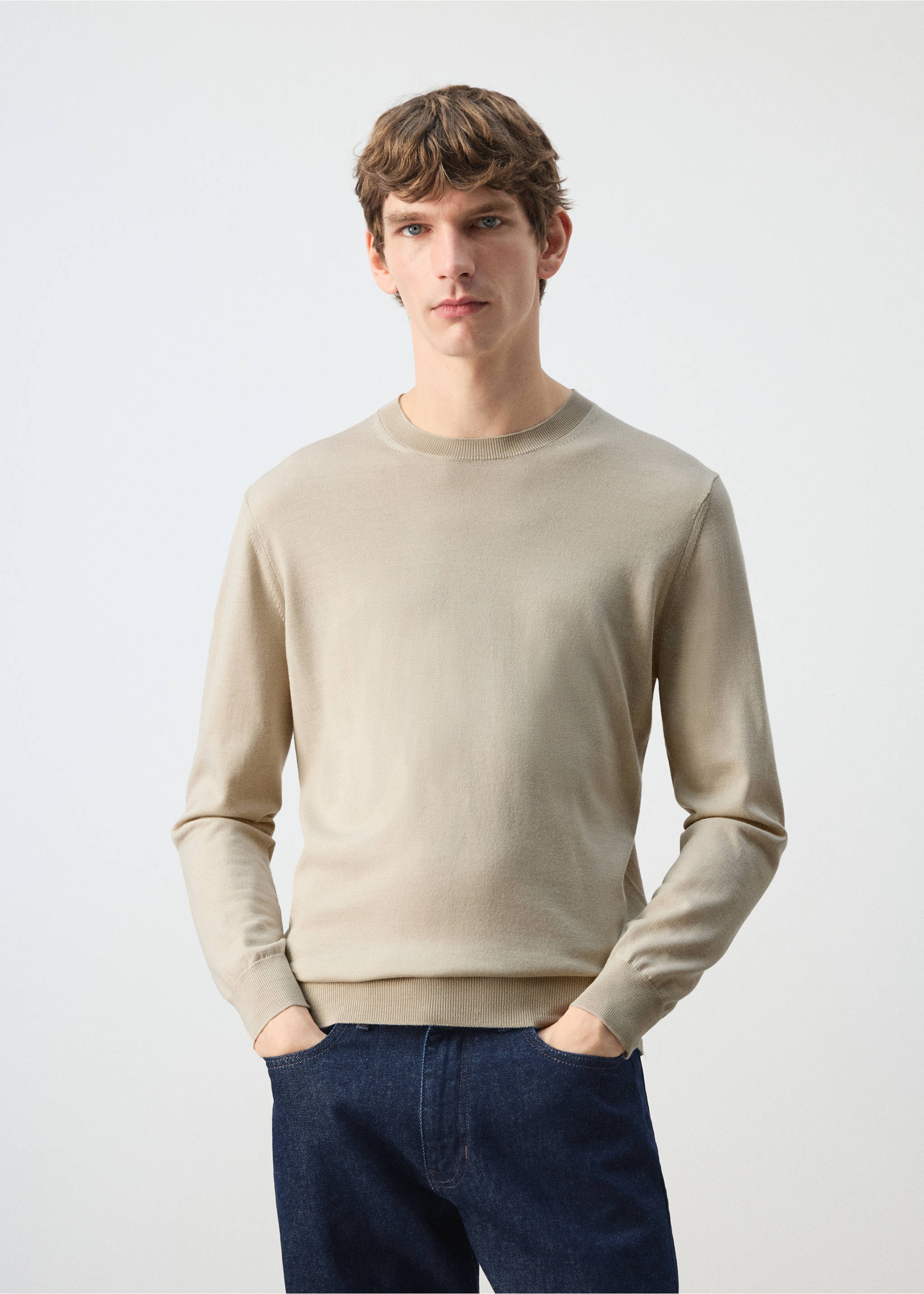 Jersei 100% llana punt fi - Pla mig, Beige. Ref: 27041284-01.