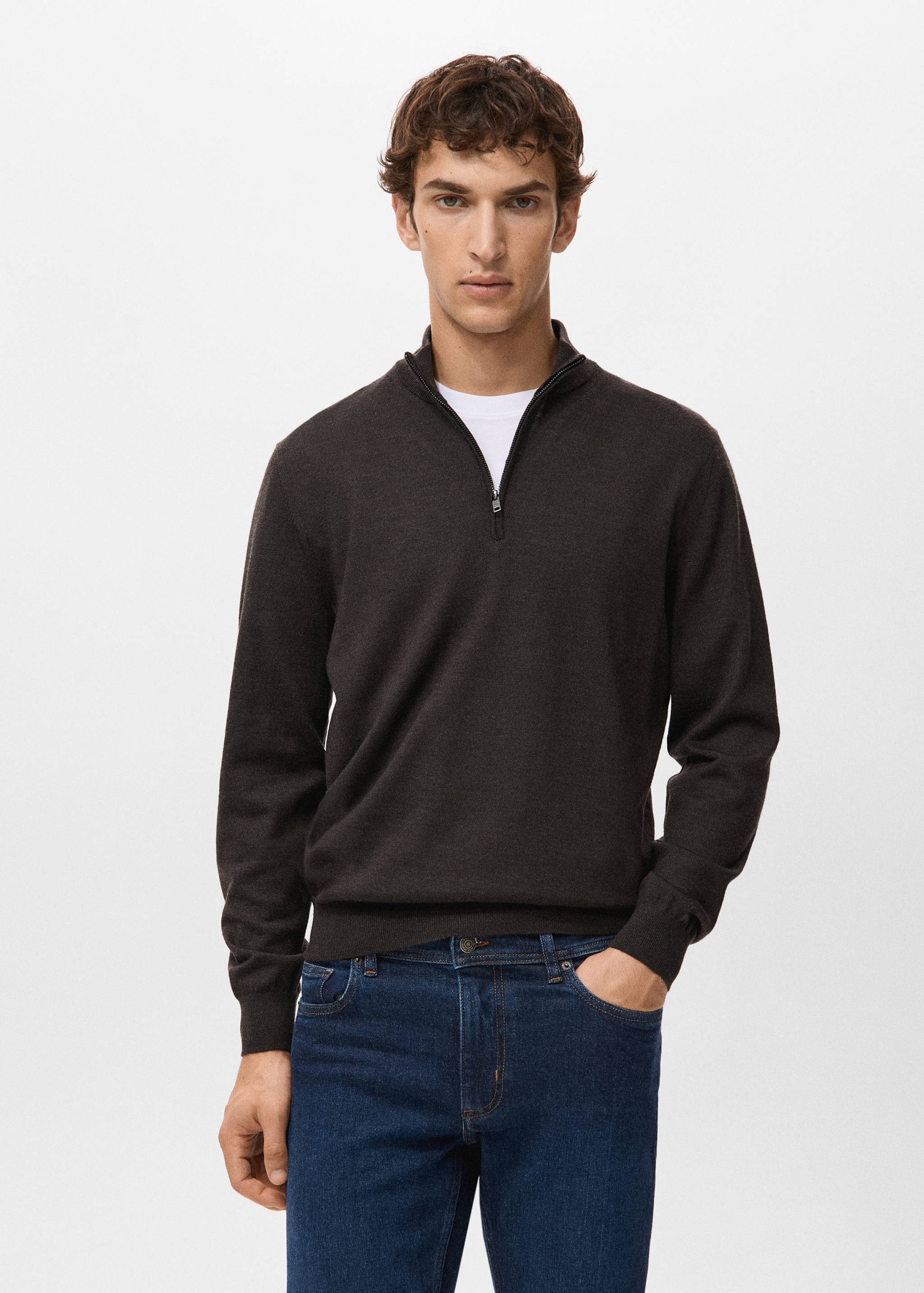 100% merino wool zip-neck sweater - Medium plane