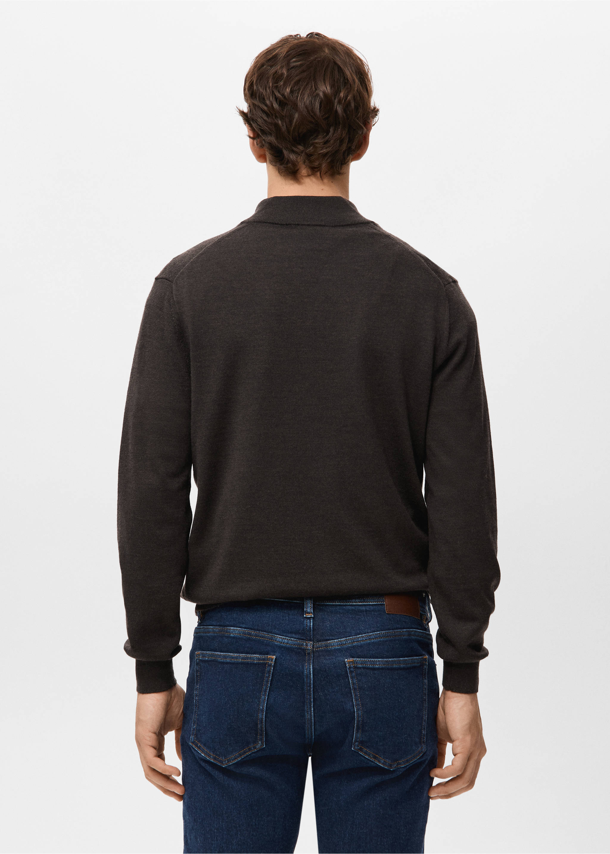 100% merino wool zip-neck sweater - Reverse of the article, Chocolate. Ref: 27041285-00.