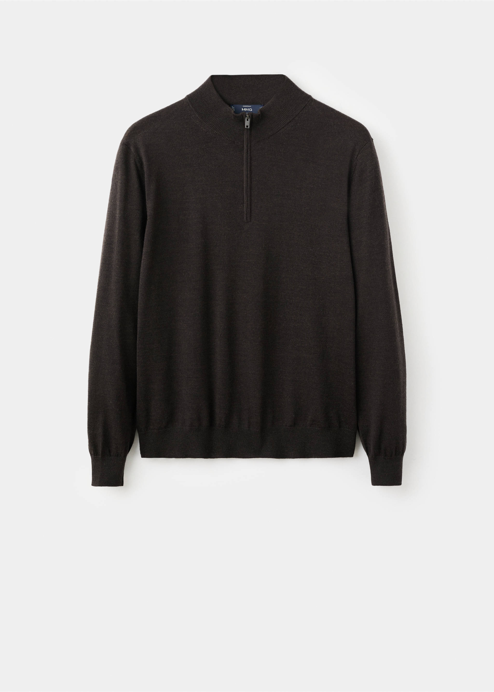 100% merino wool zip-neck sweater - Article without model, Chocolate. Ref: 27041285-00.