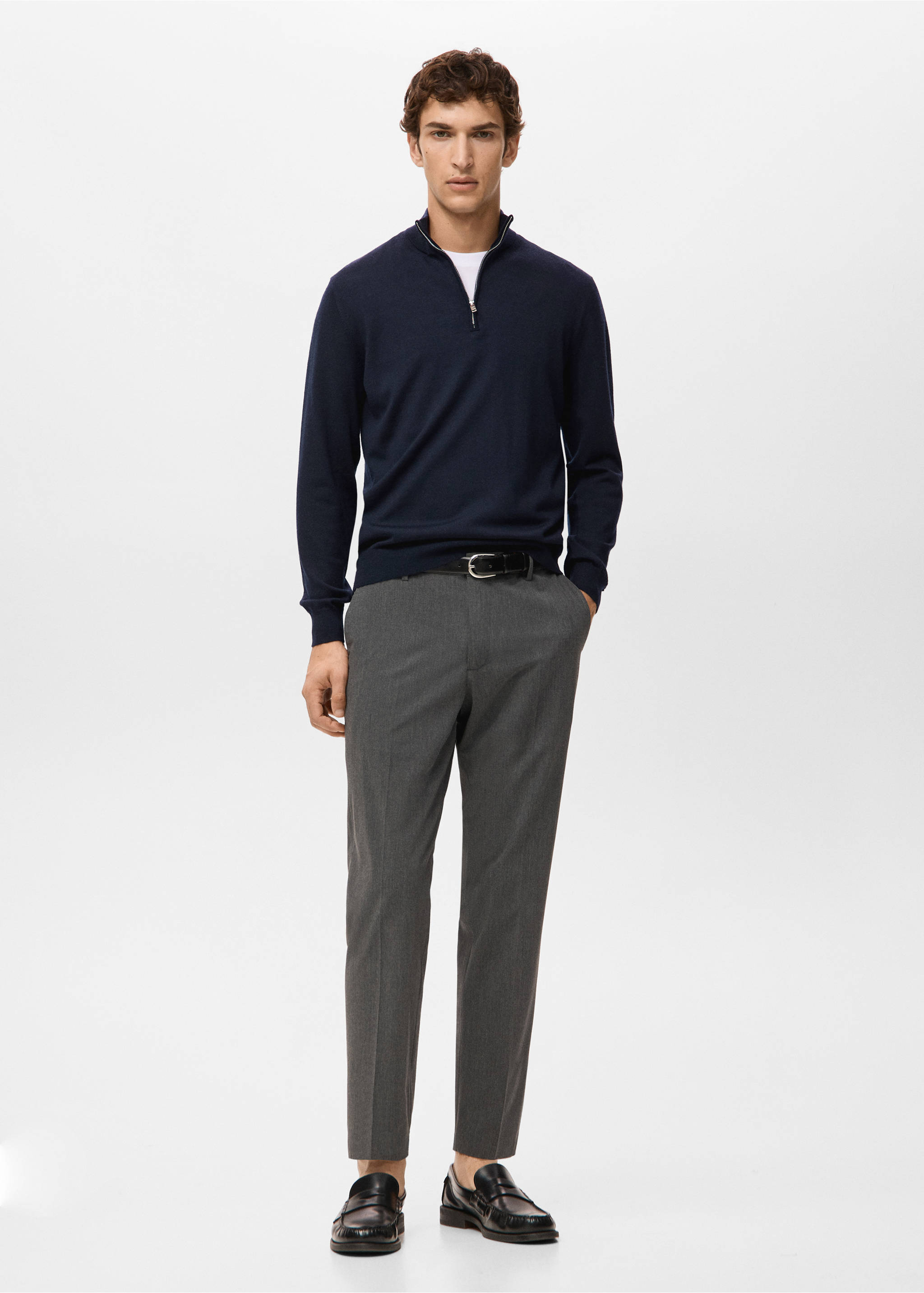 100% merino wool zip-neck sweater - General plane, Navy. Ref: 27041285-00.