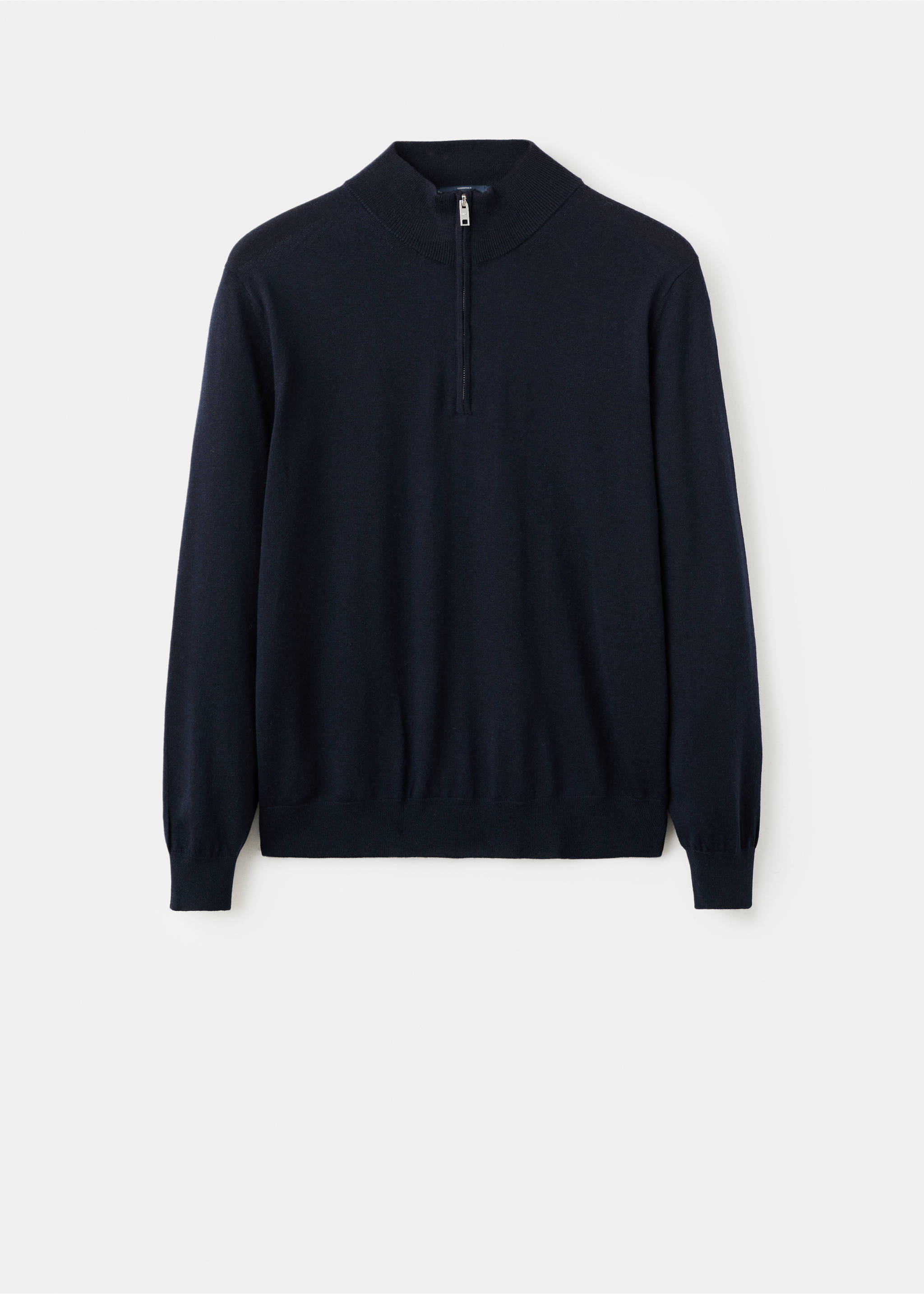 100% merino wool zip-neck sweater - Article without model, Navy. Ref: 27041285-00.