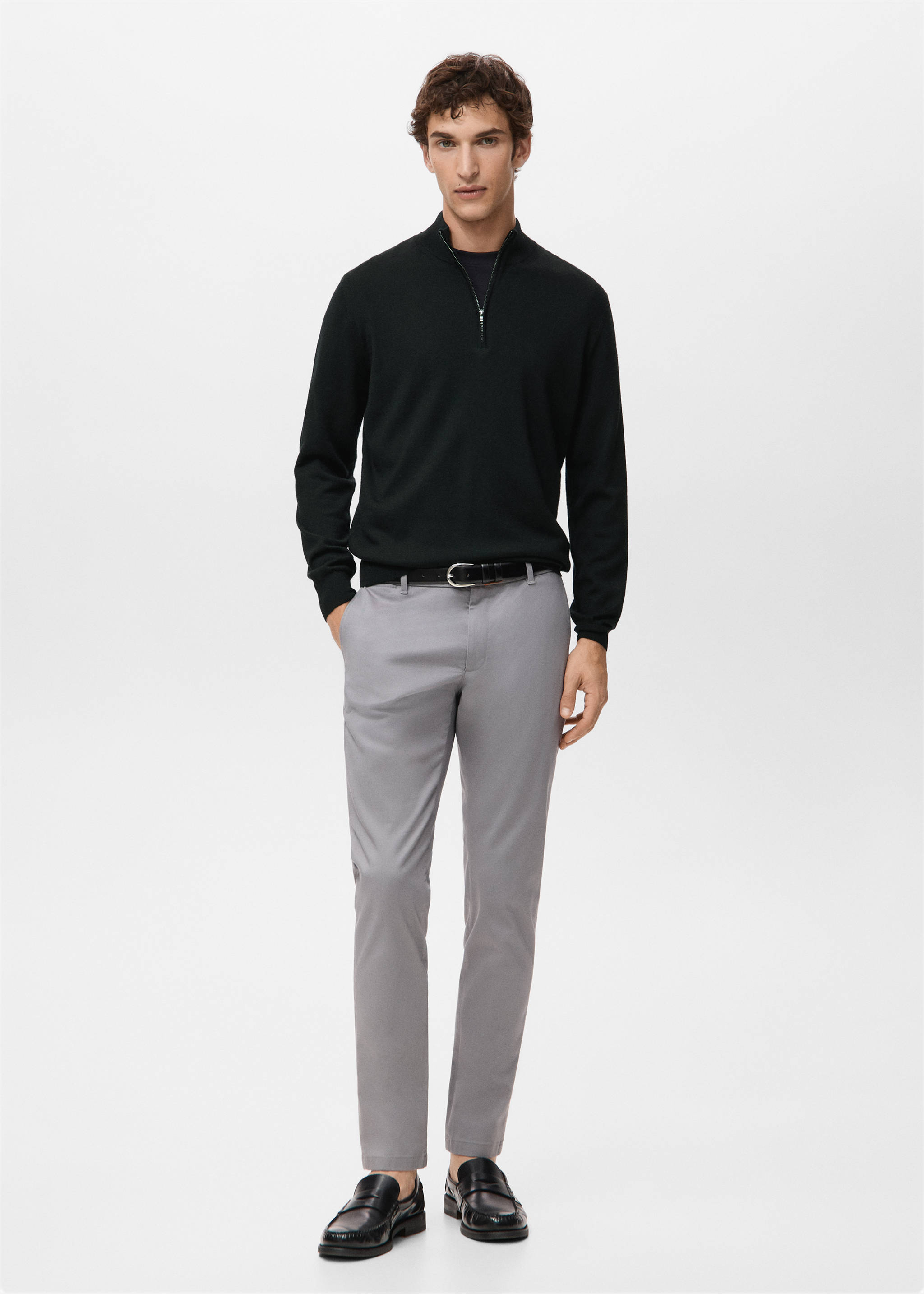 100% merino wool zip-neck sweater - General plane, Black. Ref: 27041285-00.