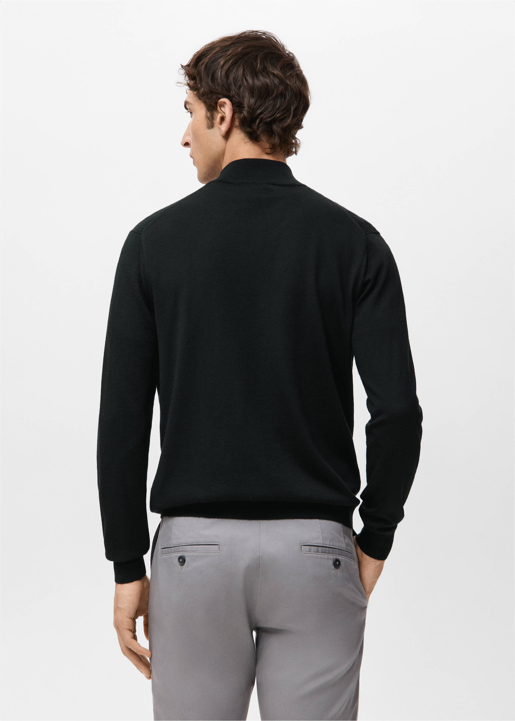 100% merino wool zip-neck sweater - Reverse of the article, Black. Ref: 27041285-00.