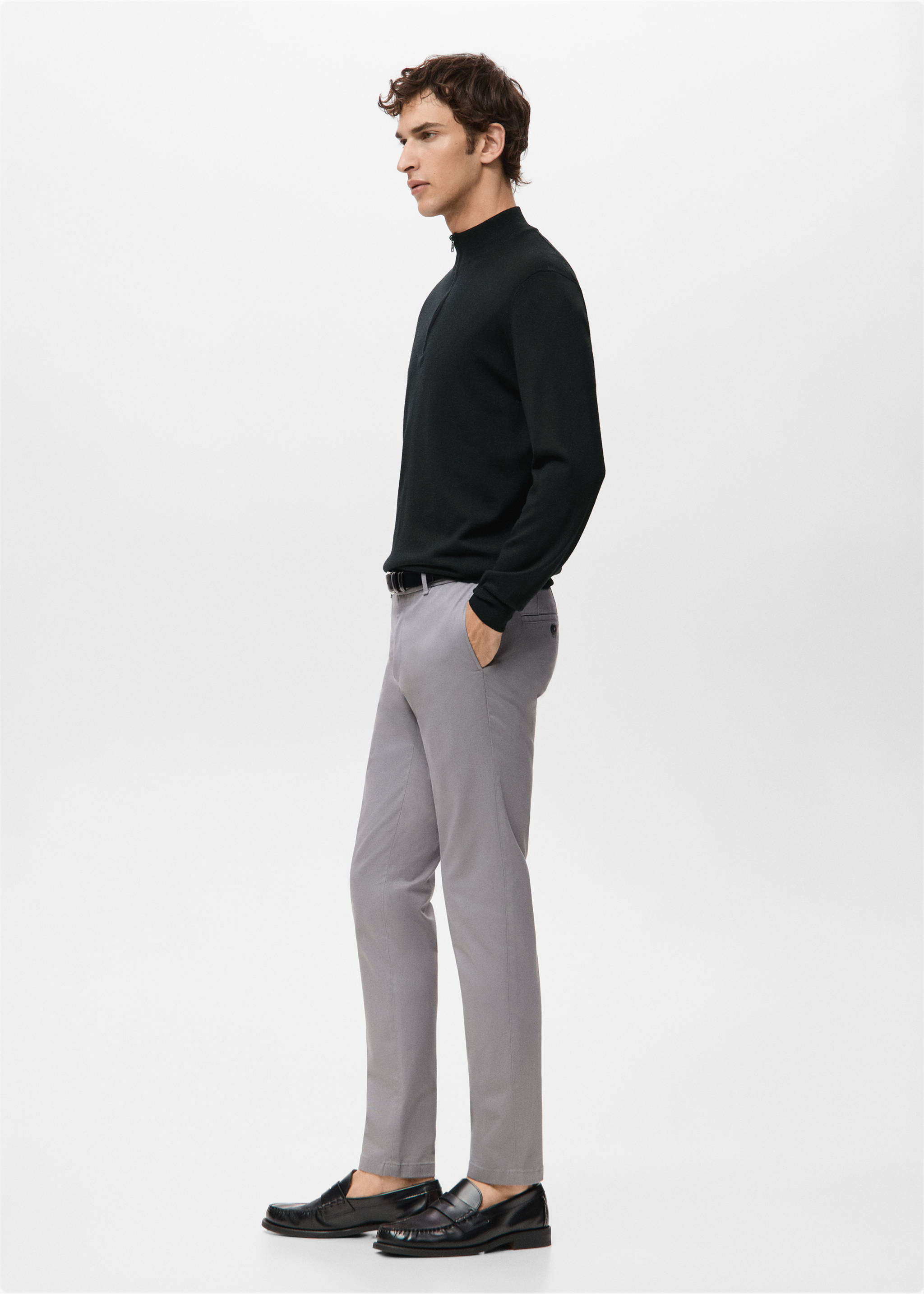 100% merino wool zip-neck sweater - Details of the article 2, Black. Ref: 27041285-00.