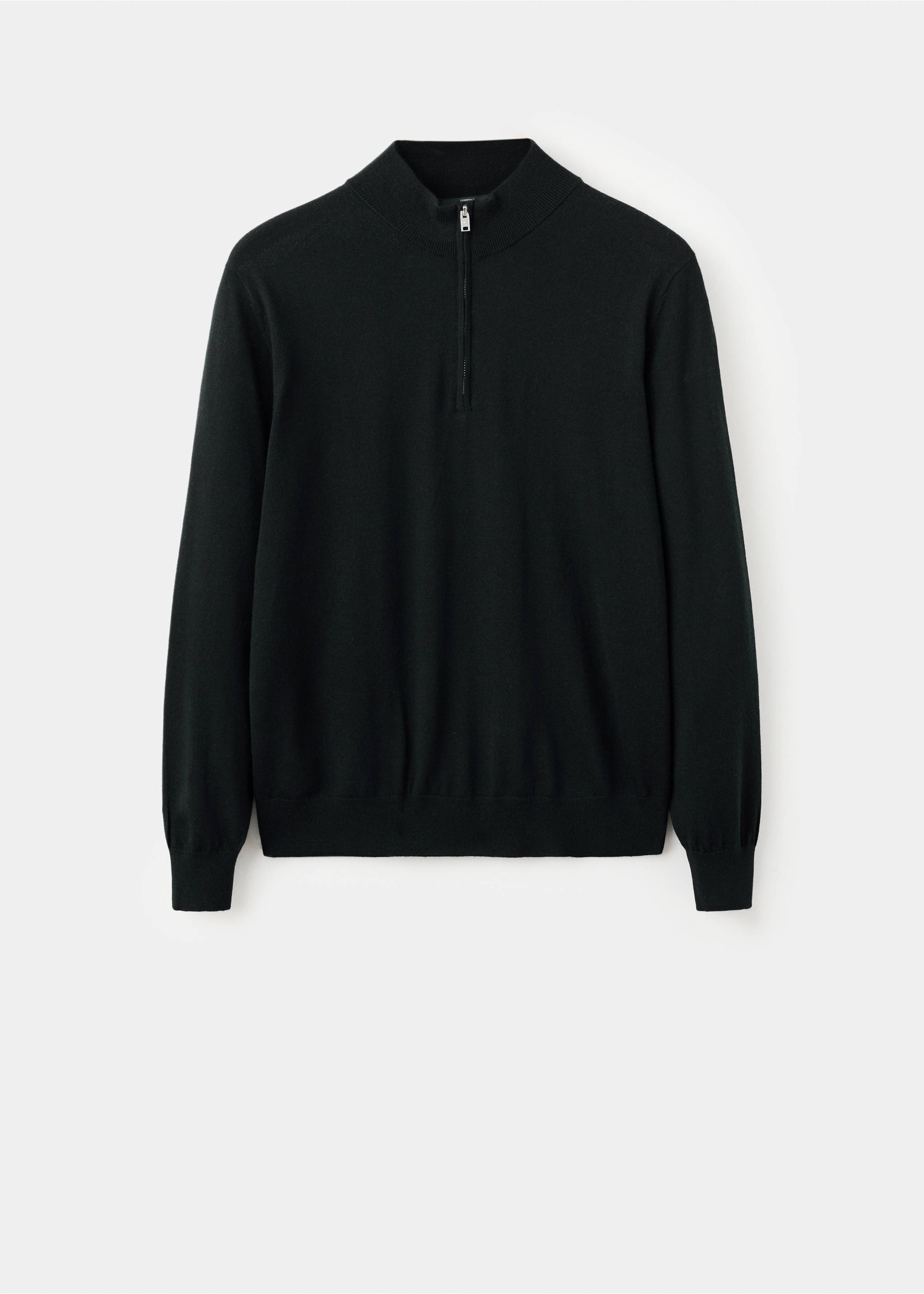100% merino wool zip-neck sweater - Article without model, Black. Ref: 27041285-00.