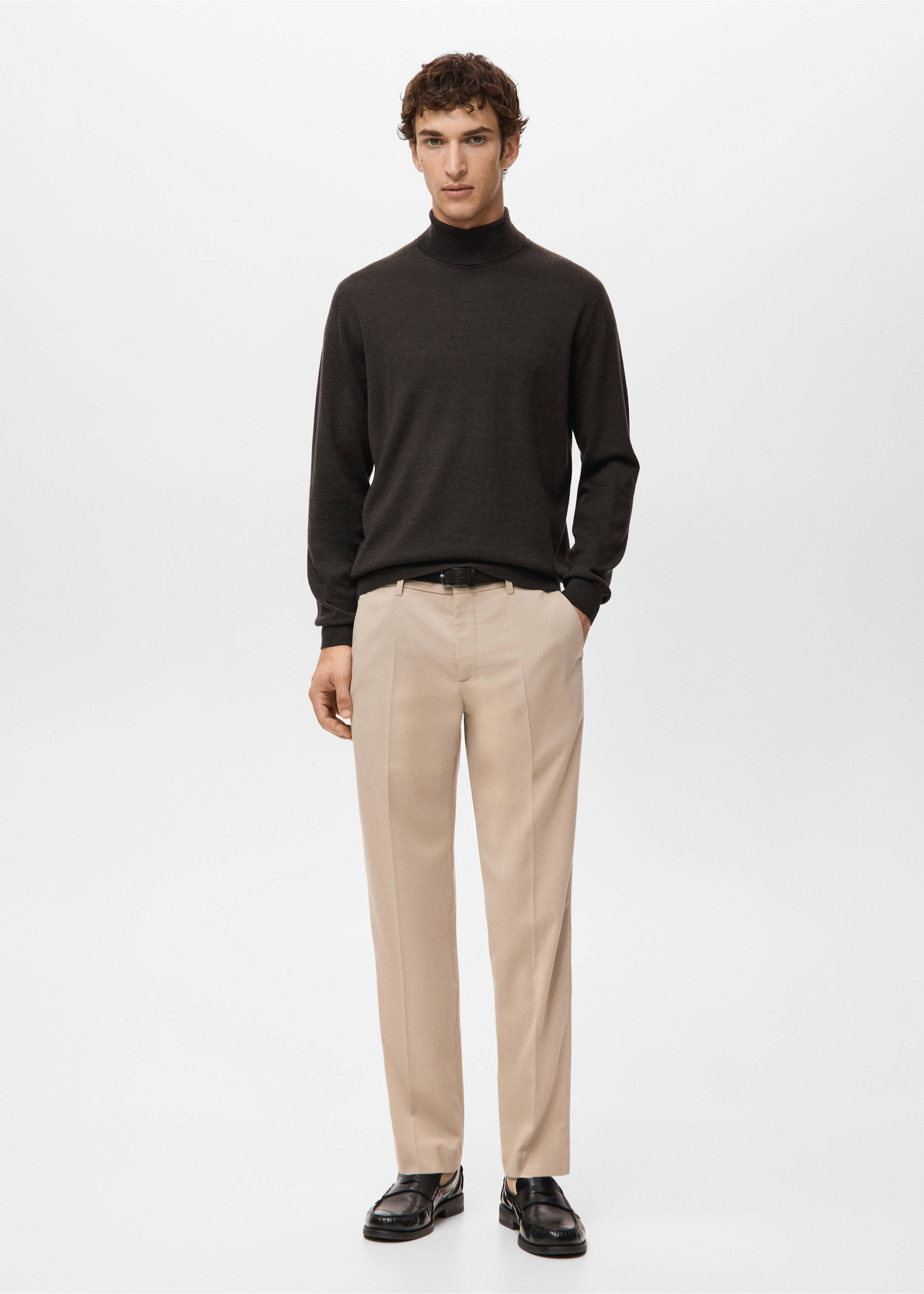 100% merino wool roll neck jumper - General plane, Chocolate. Ref: 27041286-00.