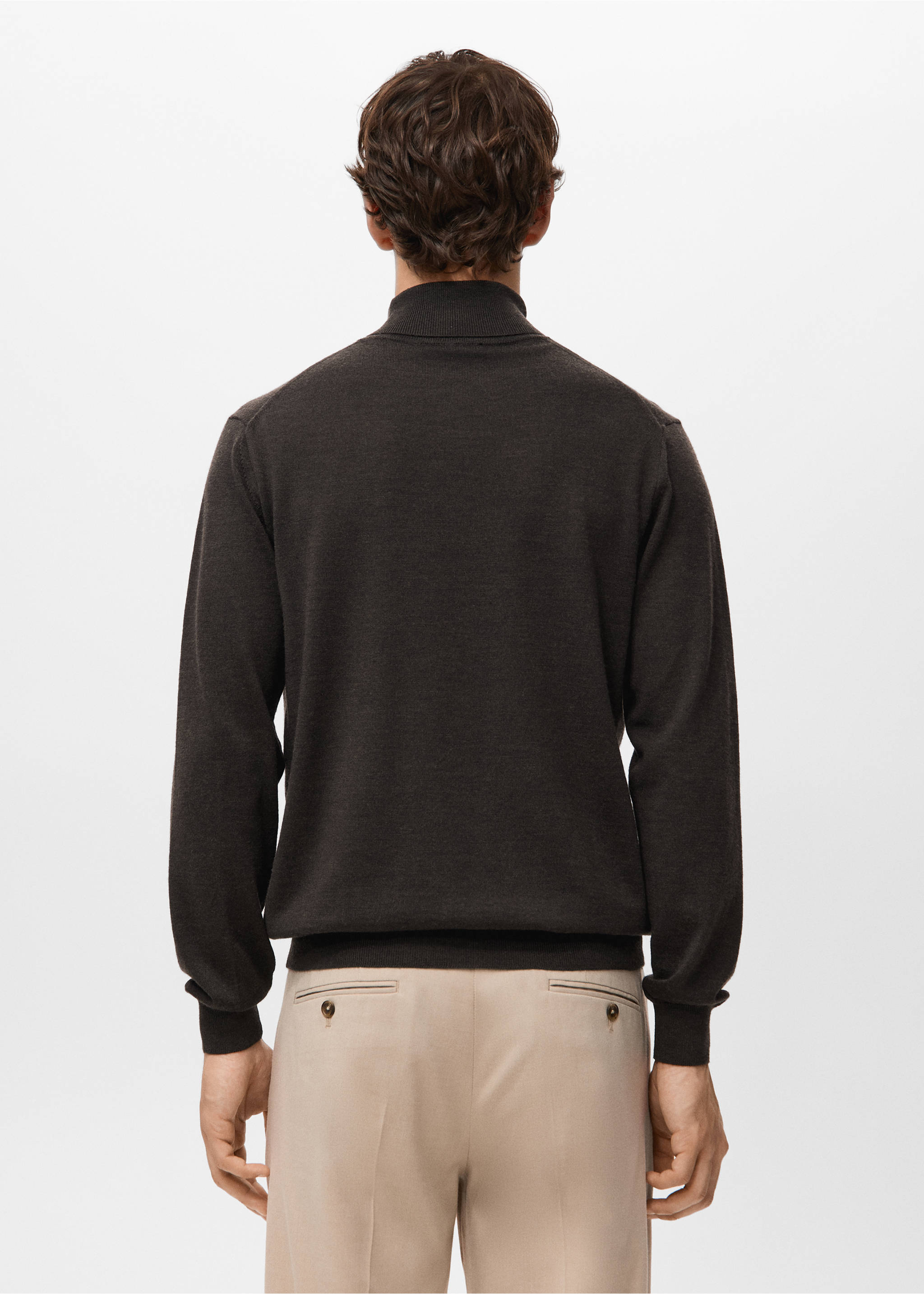 100% merino wool roll neck jumper - Reverse of the article, Chocolate. Ref: 27041286-00.
