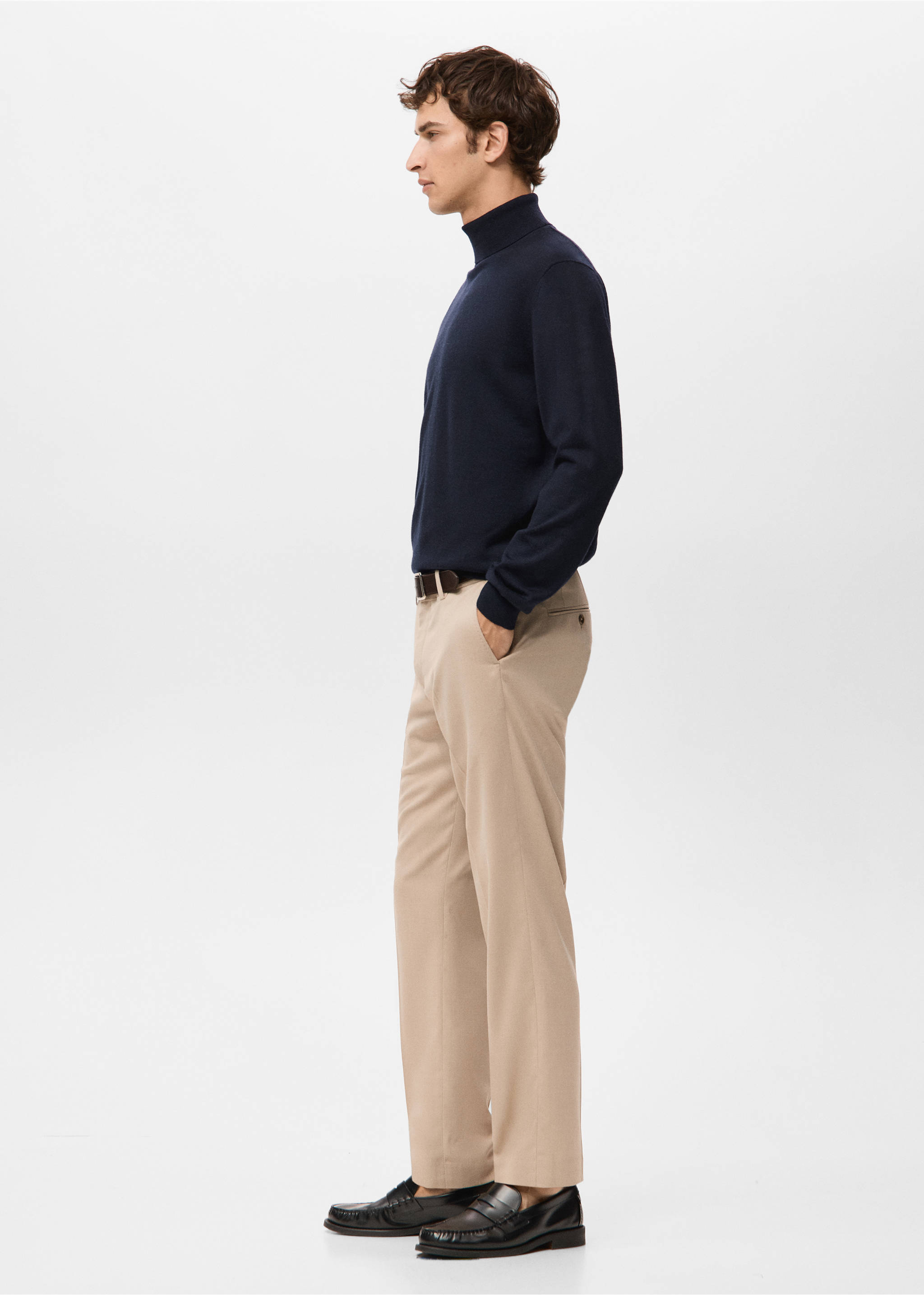 100% merino wool roll neck jumper - Details of the article 2, Navy. Ref: 27041286-00.