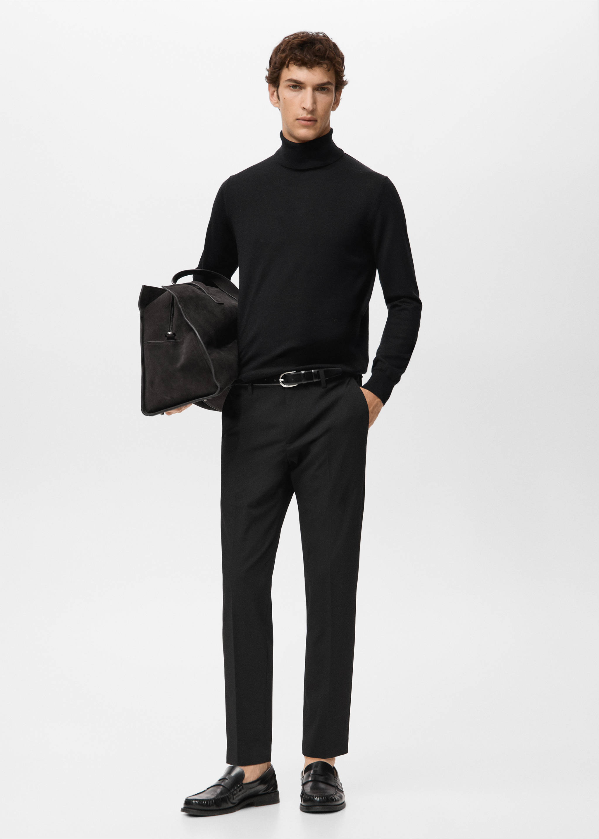 100% merino wool roll neck jumper - General plane, Black. Ref: 27041286-00.