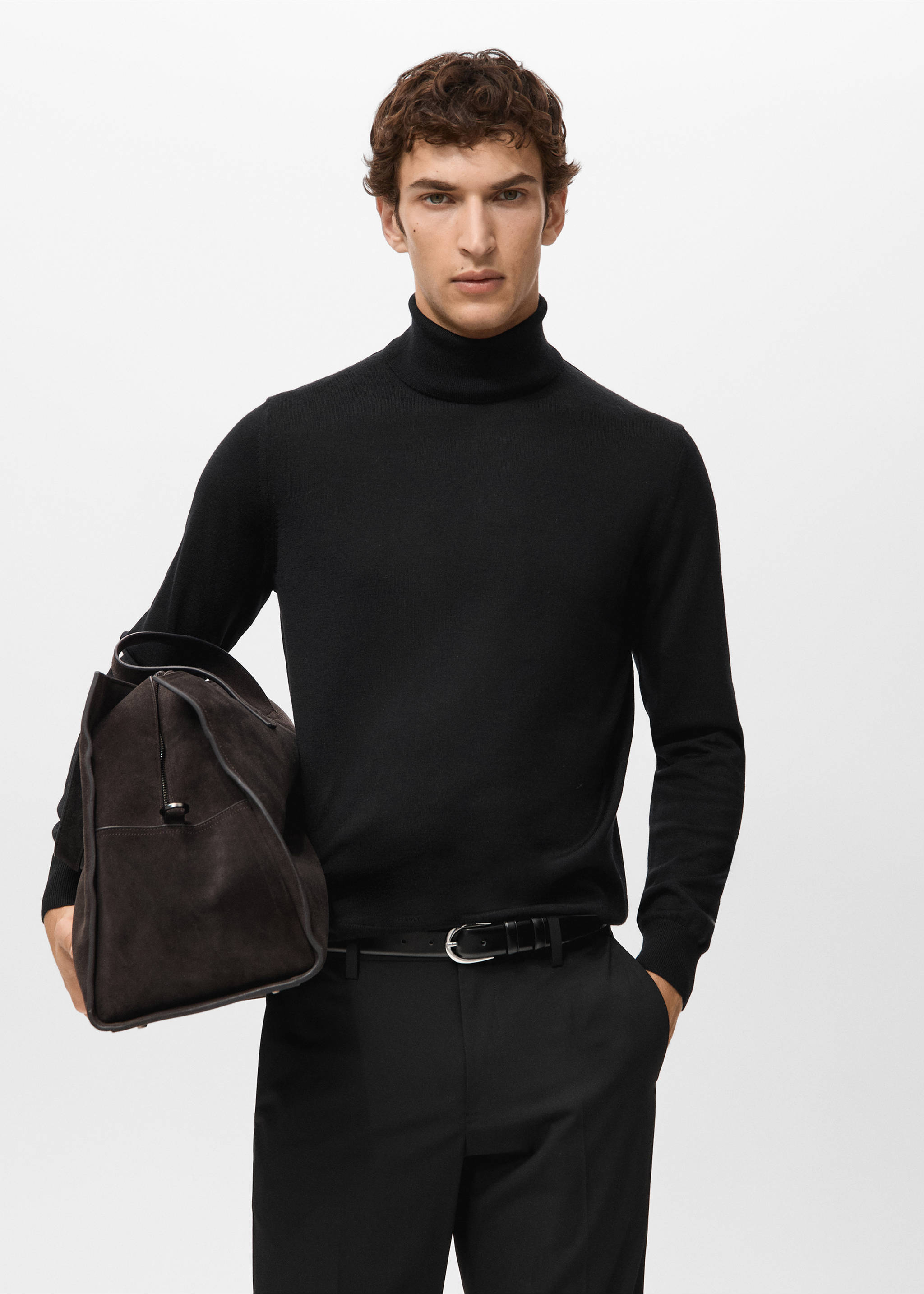 100% merino wool roll neck jumper - Medium plane, Black. Ref: 27041286-00.