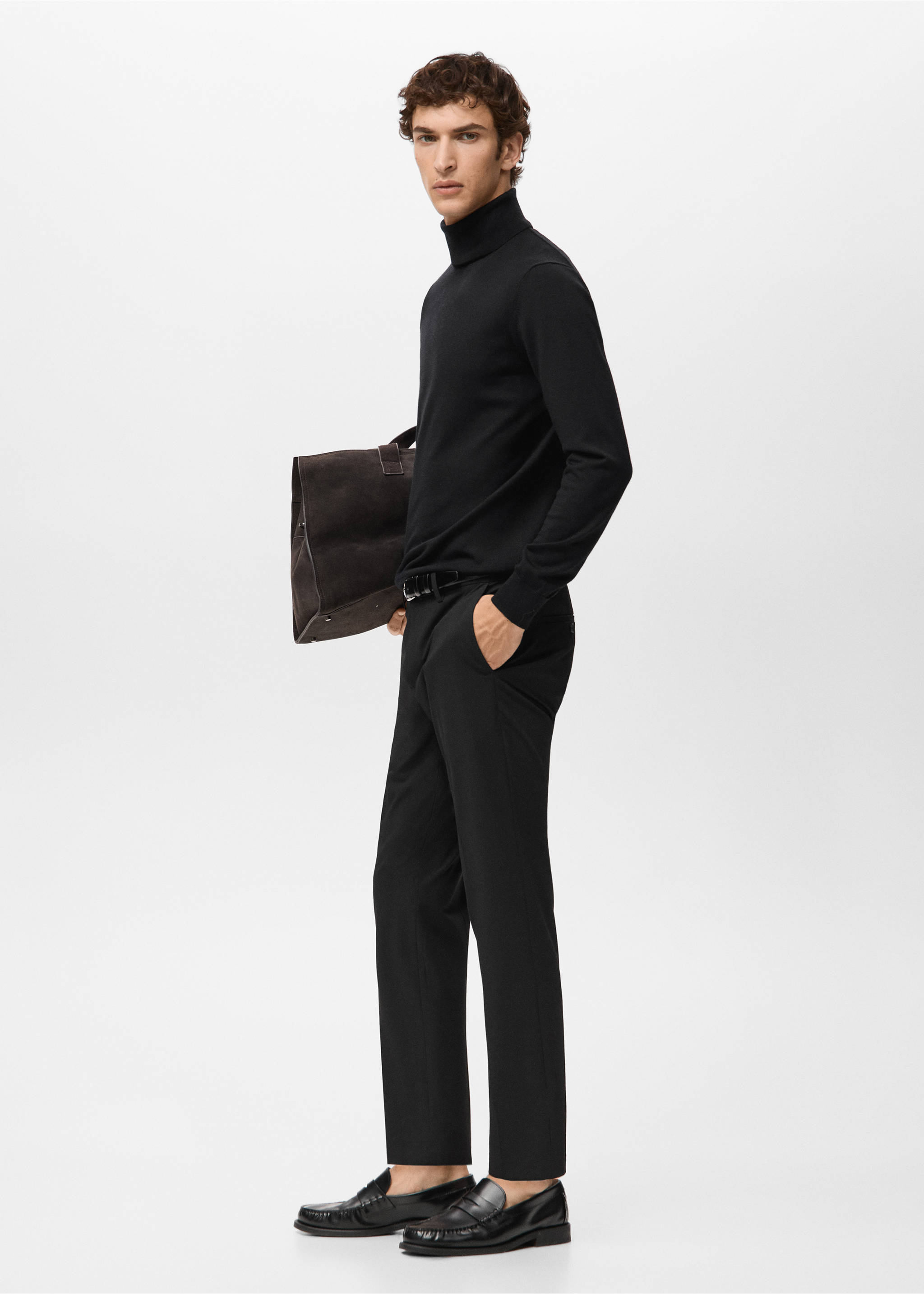 100% merino wool roll neck jumper - Details of the article 2, Black. Ref: 27041286-00.