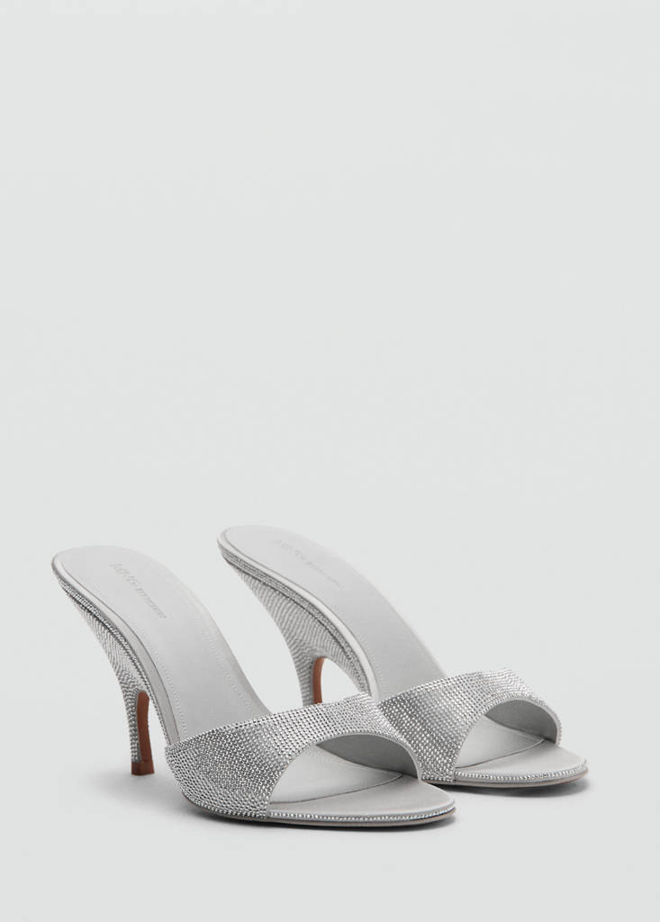 Wedge heeled sandals with rhinestones — Silver