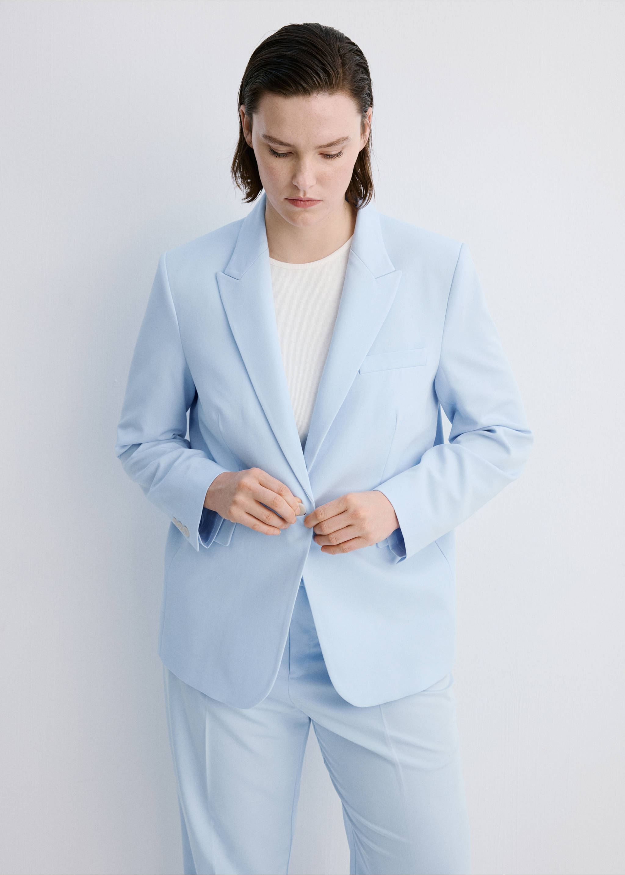 Fitted suit blazer - Details of the article 5, Blue. Ref: 27041294-00.