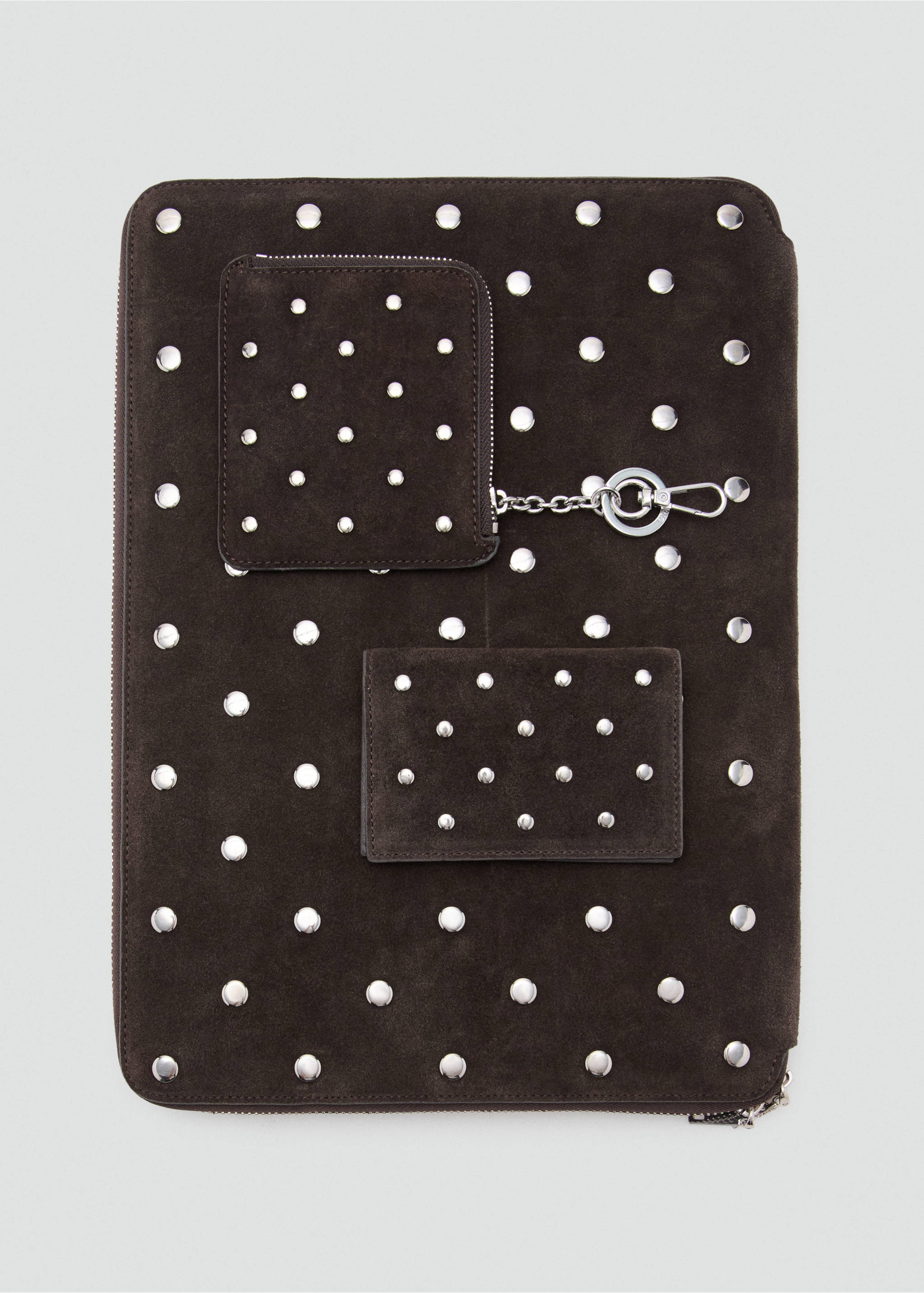 Studded leather laptop case - Details of the article 3, Chocolate. Ref: 27041300-00.