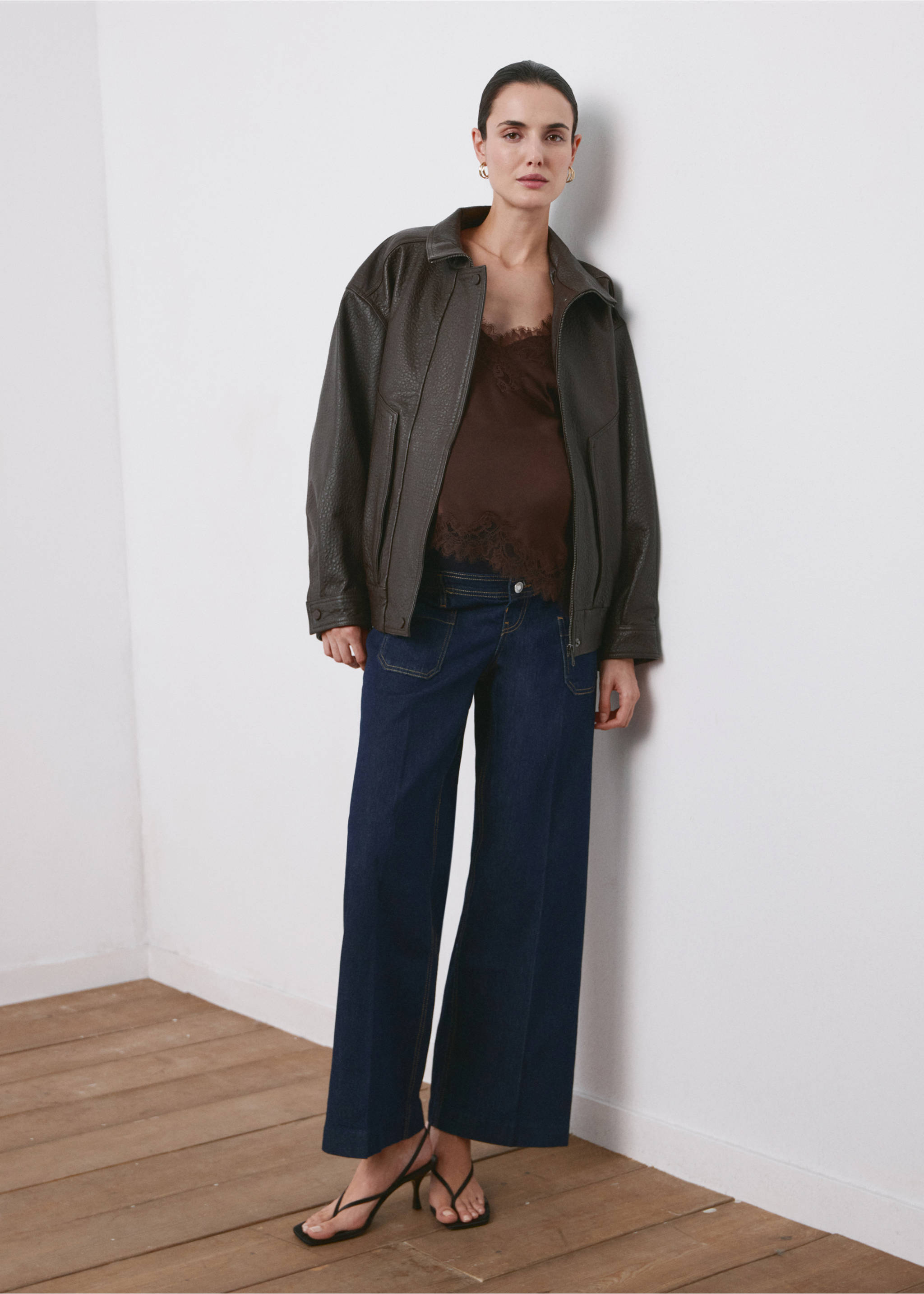 Jeans wide leg bolsillos premamá - Plano general, Azul. Ref: 27041304-00.