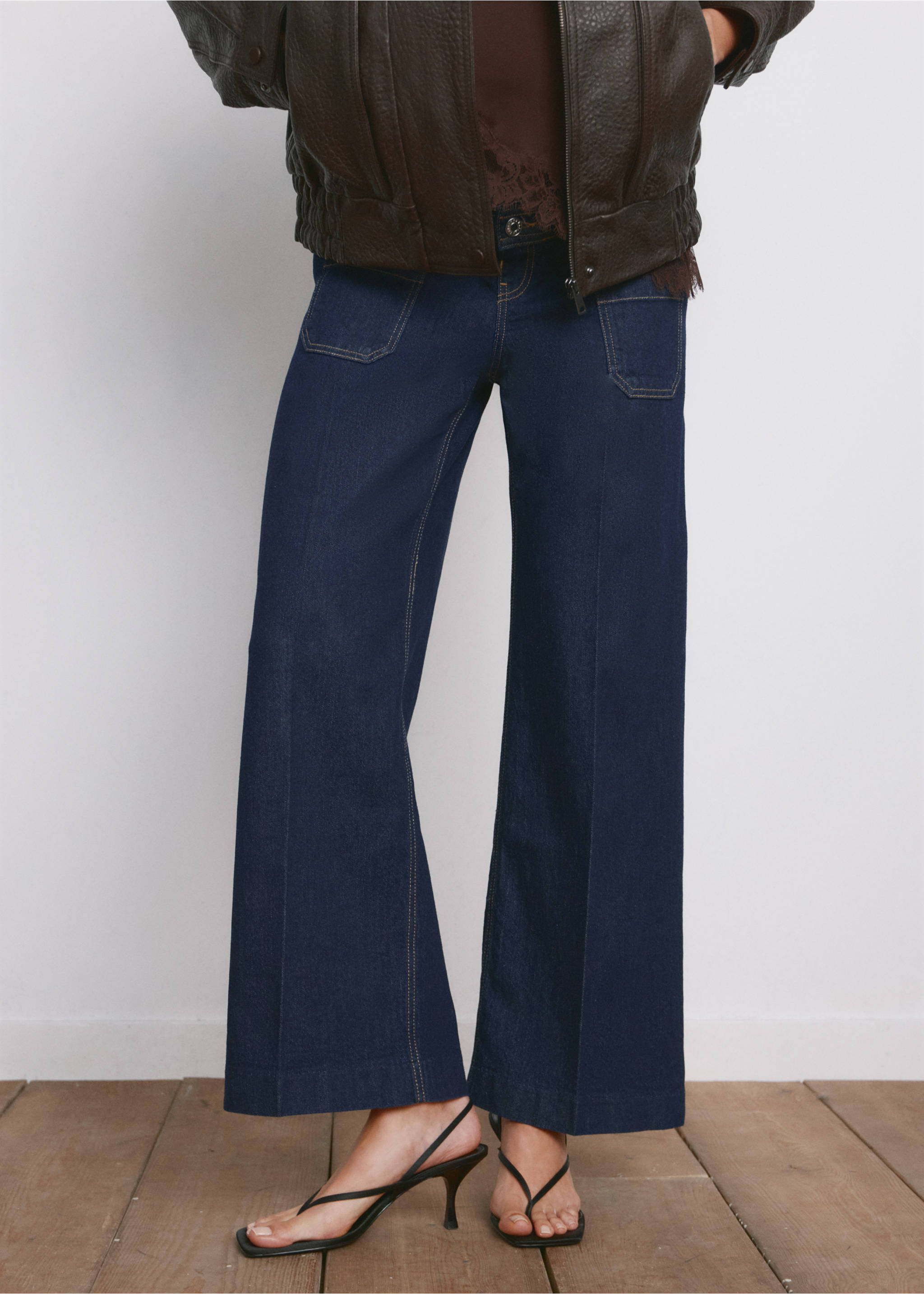 Jeans wide leg bolsillos premamá - Plano medio, Azul. Ref: 27041304-00.