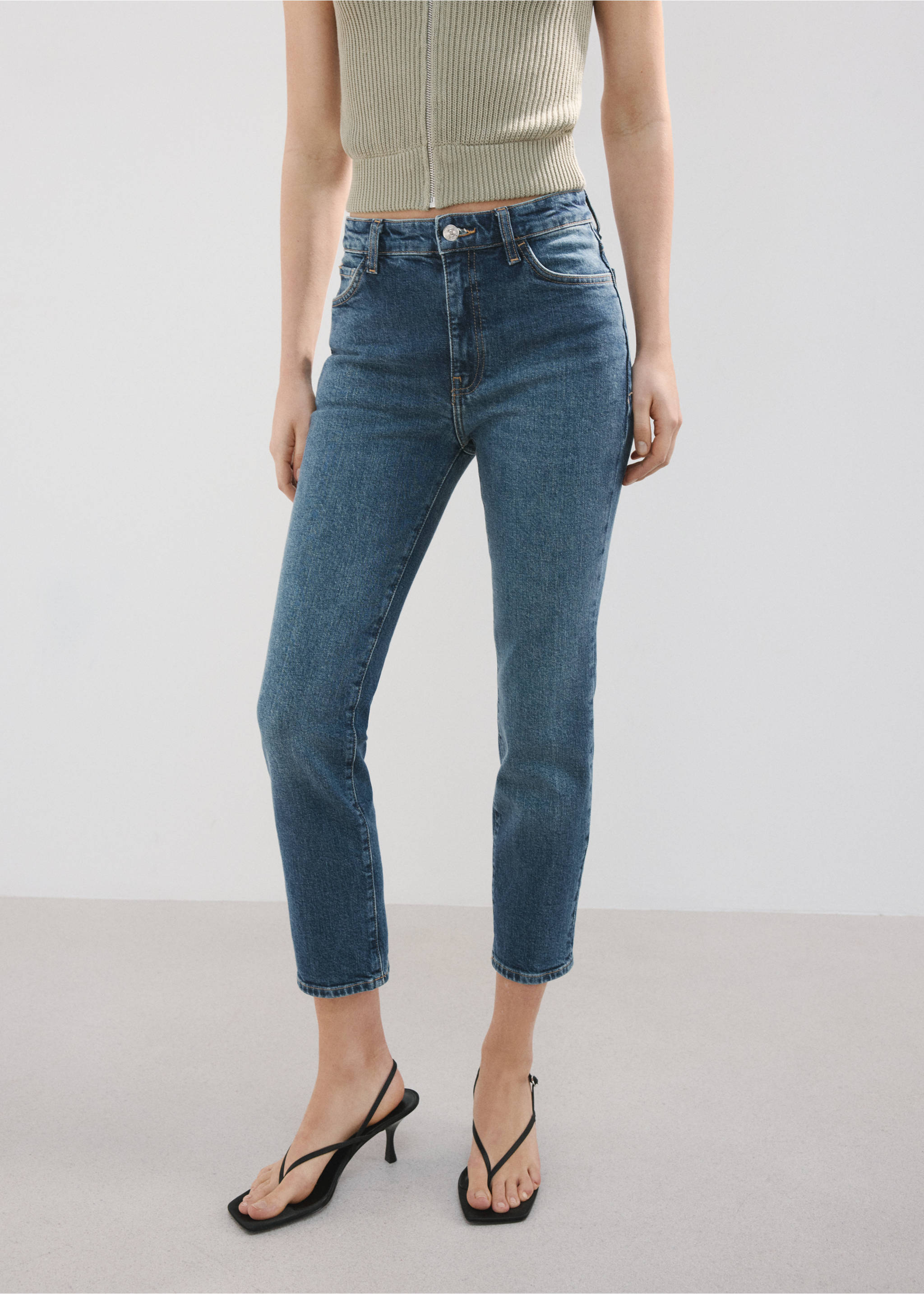 Claudia slim-fit cropped jeans - Medium plane, Dark Blue. Ref: 27041305-00.