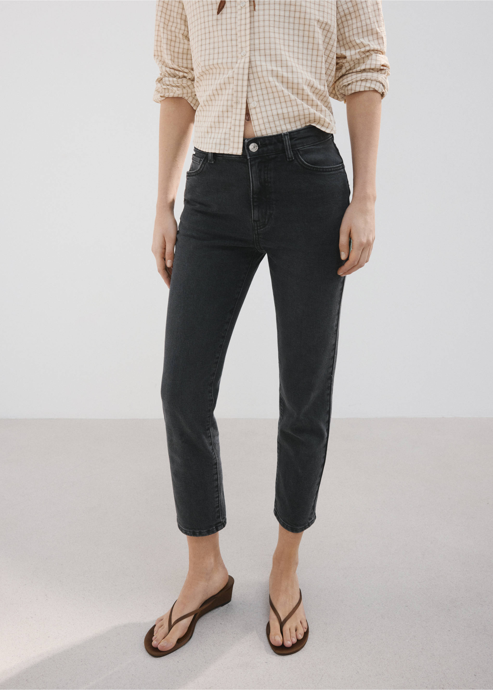 Claudia slim-fit cropped jeans - Medium plane, Black denim. Ref: 27041306-00.