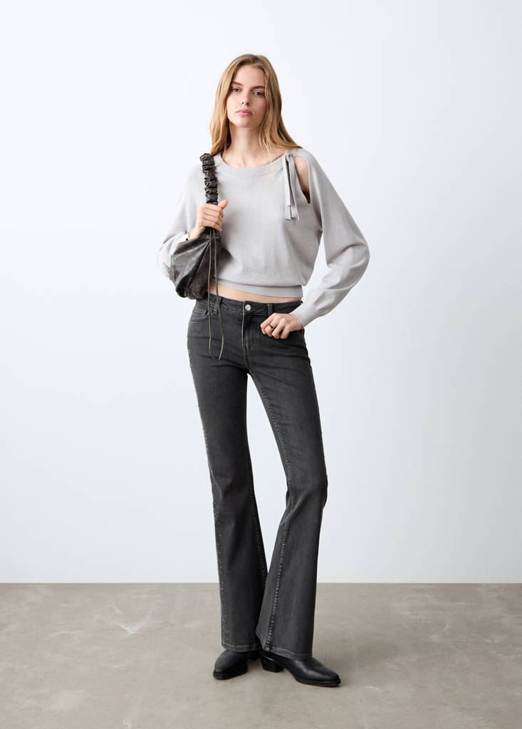 Rhinestone flare jeans — Black denim