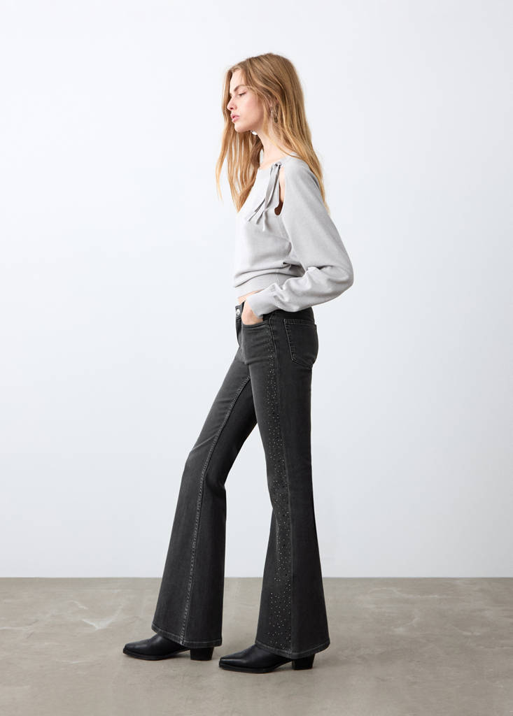 Rhinestone flare jeans — Black denim