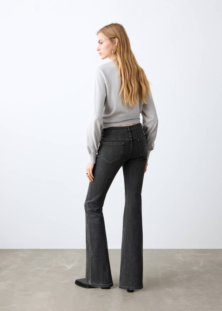 Rhinestone flare jeans — Black denim