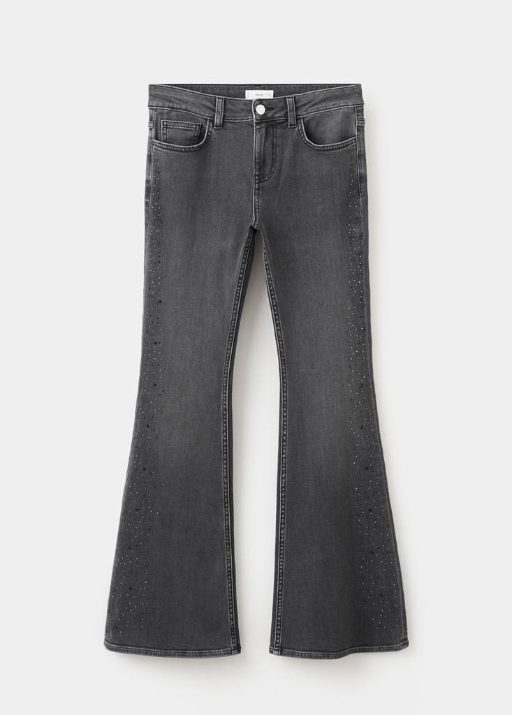 Rhinestone flare jeans — Black denim