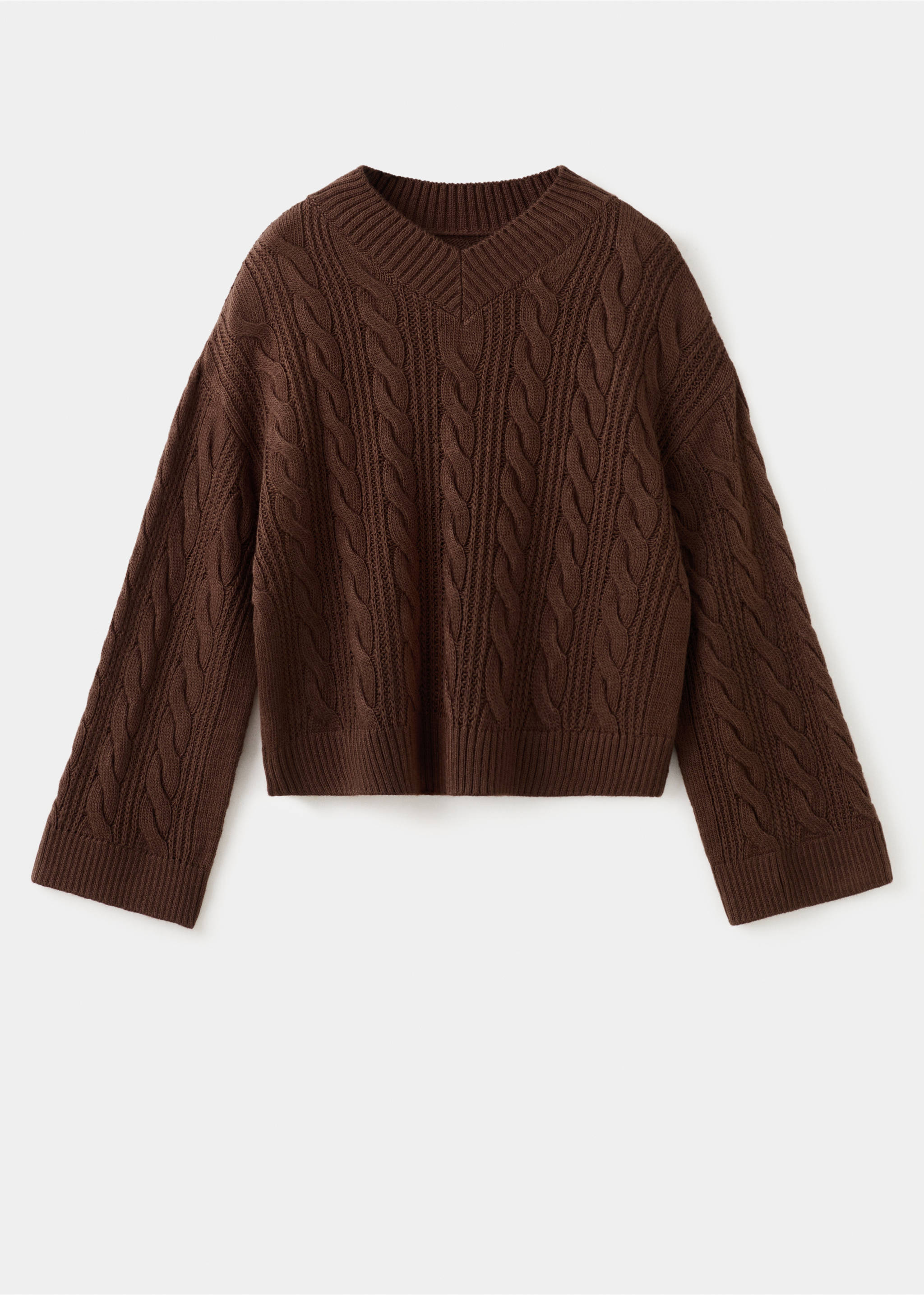 V-neck braided sweater - Article without model, Brown. Ref: 27041308-00.