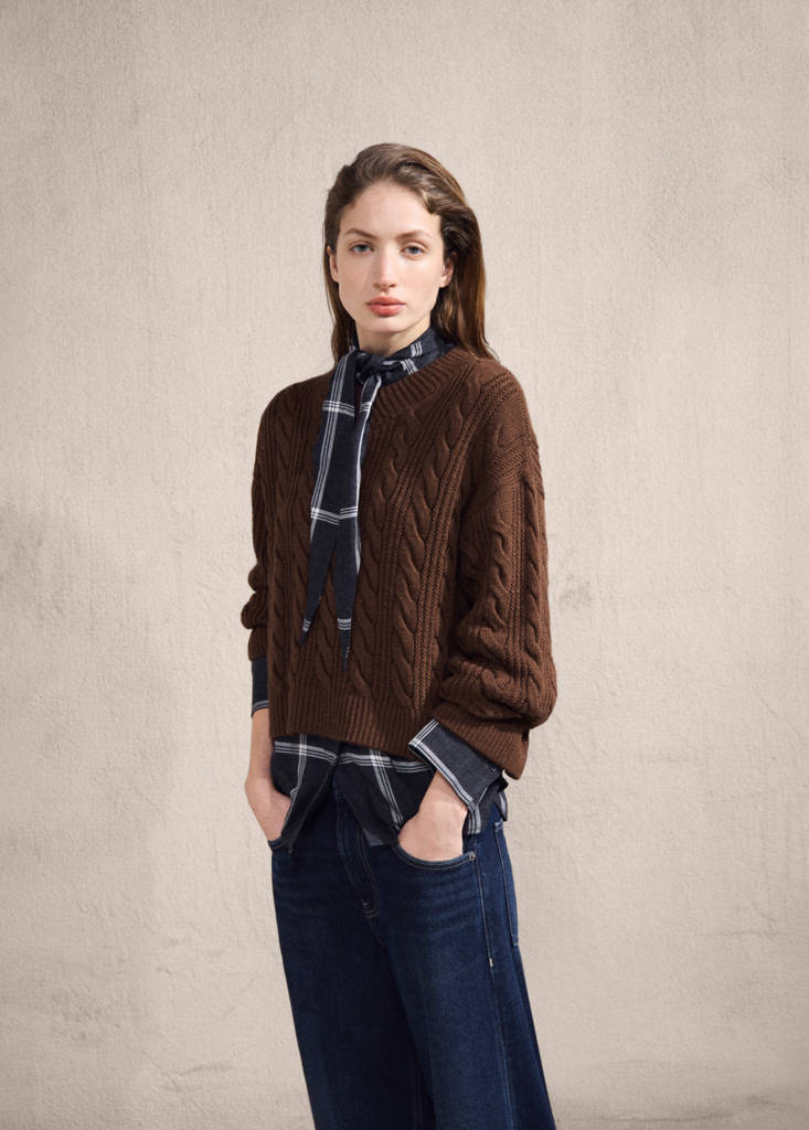 V-neck braided sweater — Brown